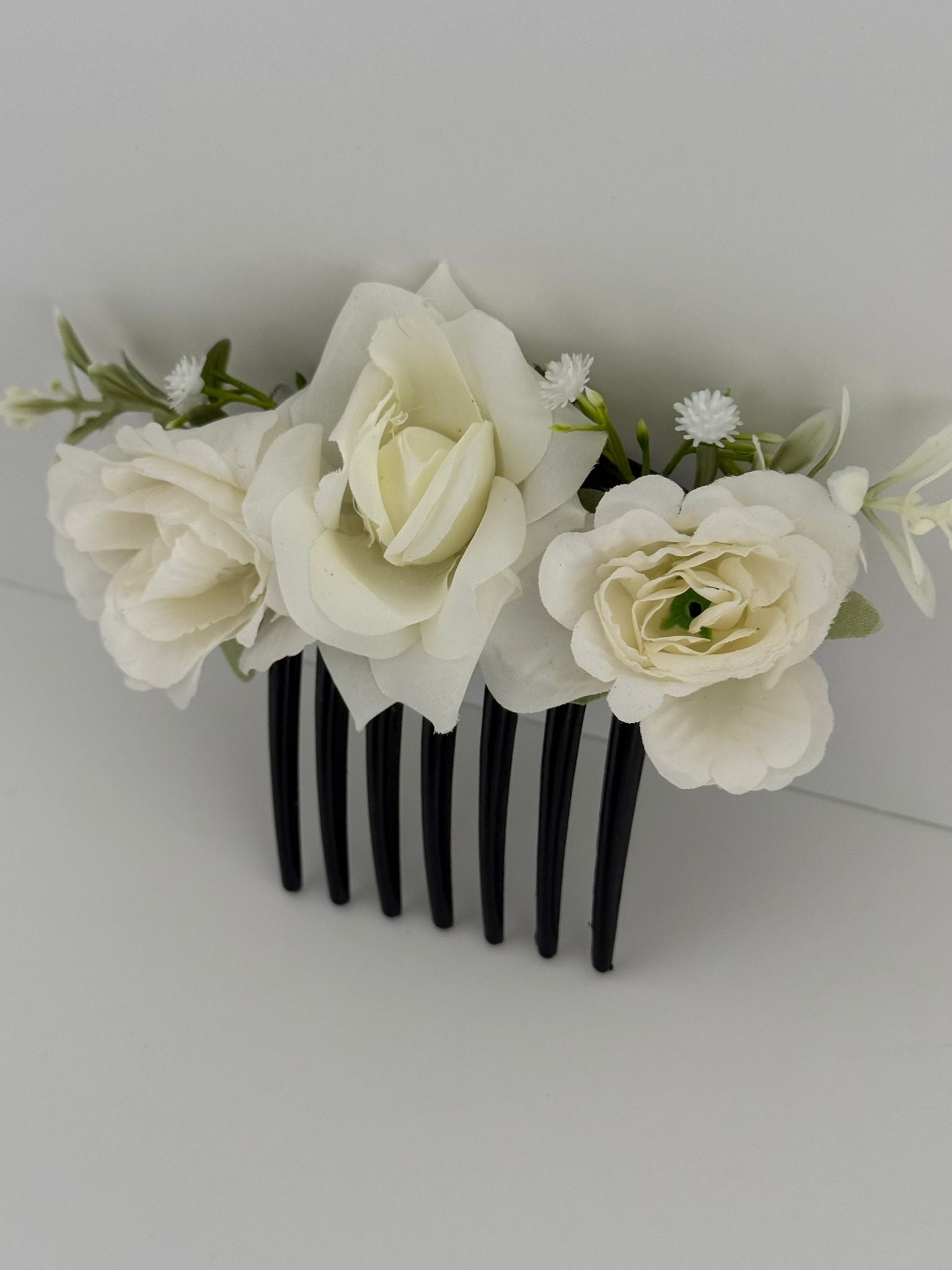 Elegant White Rose Floral Hair Comb