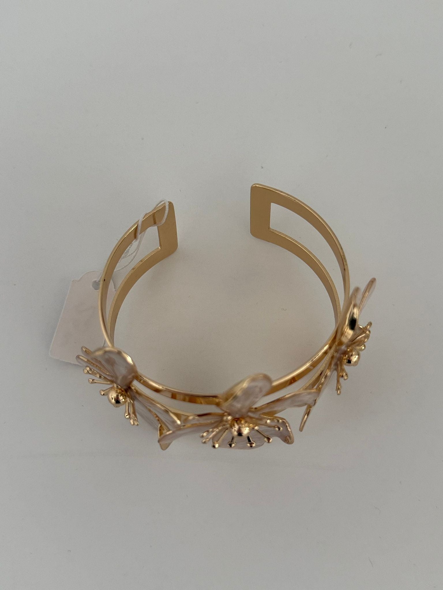 Elegant Gold-Tone White Floral Cuff Bracelet