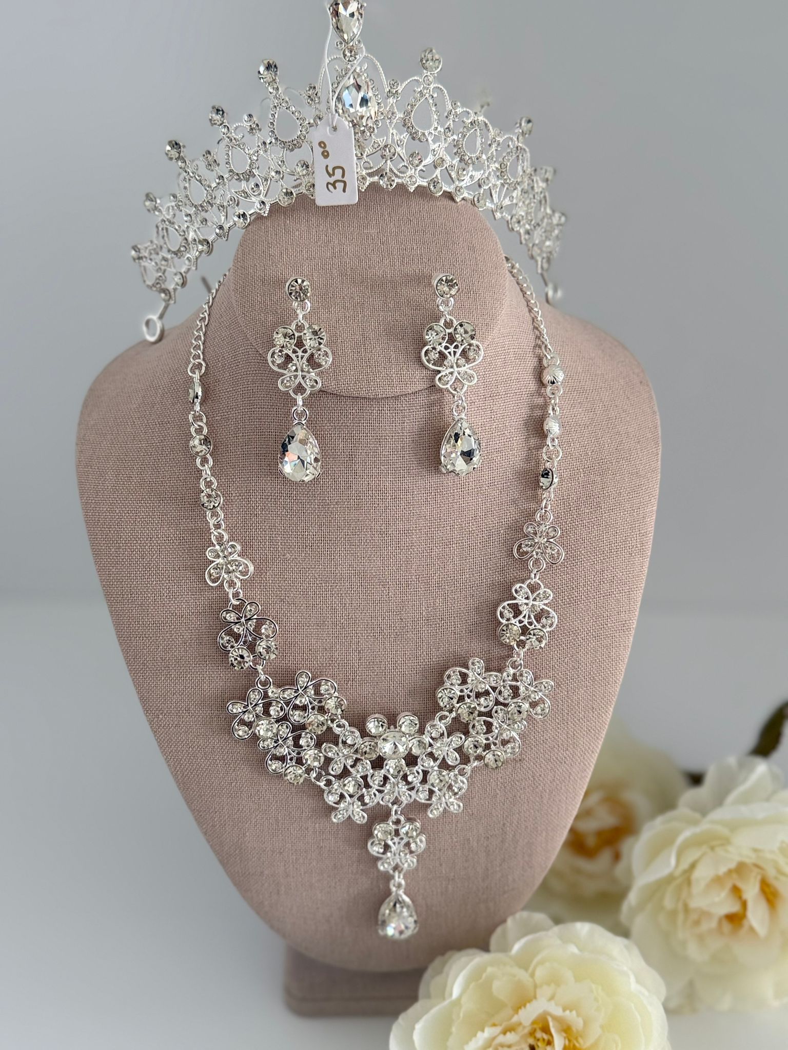 Luxury Crystal Bridal Jewelry Set with Tiara, Necklace & Earrings