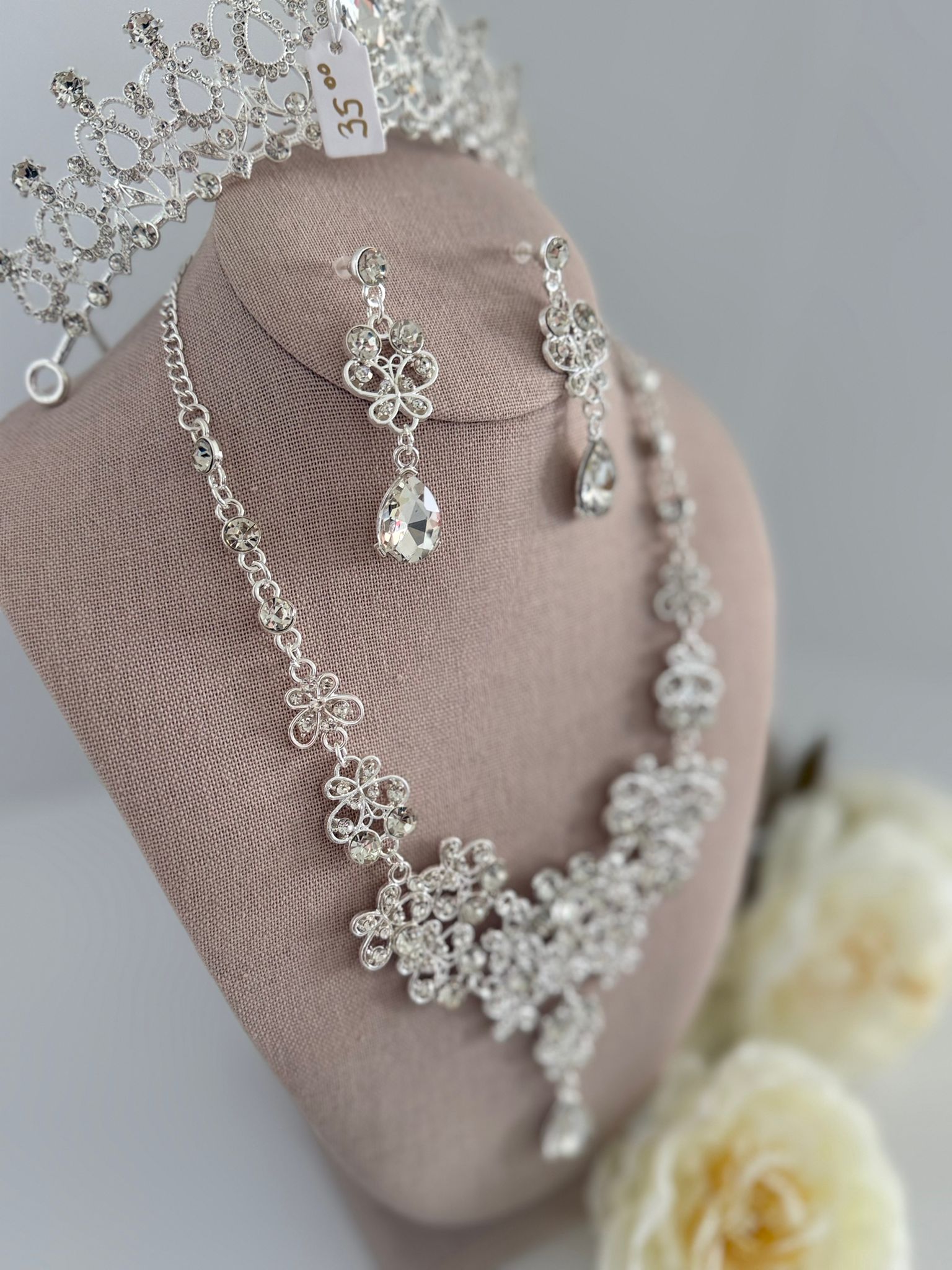 Luxury Crystal Bridal Jewelry Set with Tiara, Necklace & Earrings