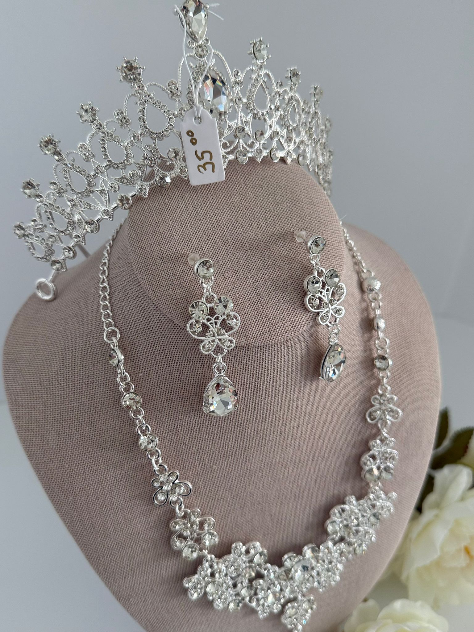 Luxury Crystal Bridal Jewelry Set with Tiara, Necklace & Earrings