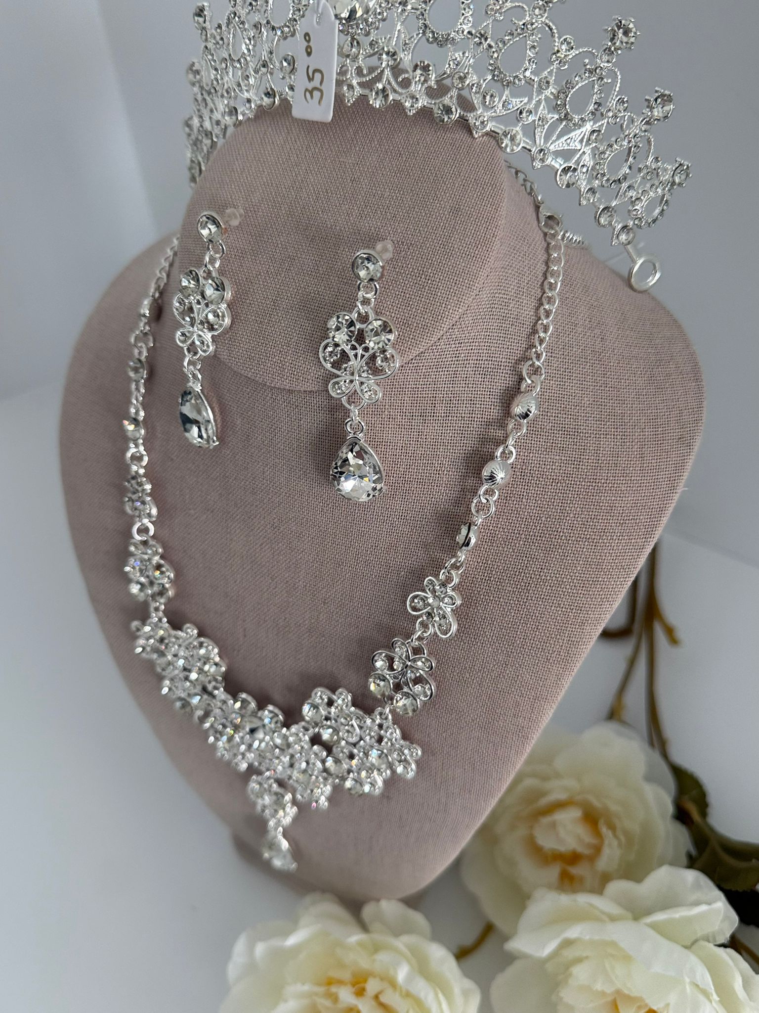 Luxury Crystal Bridal Jewelry Set with Tiara, Necklace & Earrings