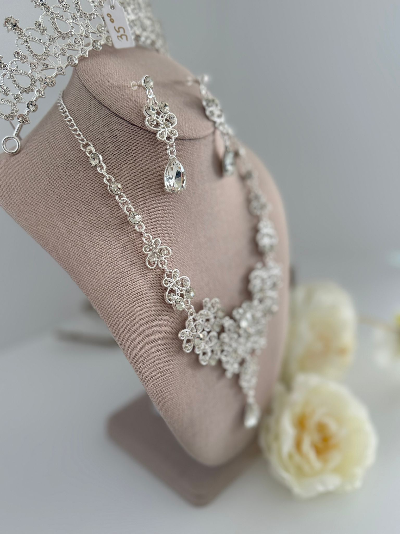 Luxury Crystal Bridal Jewelry Set with Tiara, Necklace & Earrings
