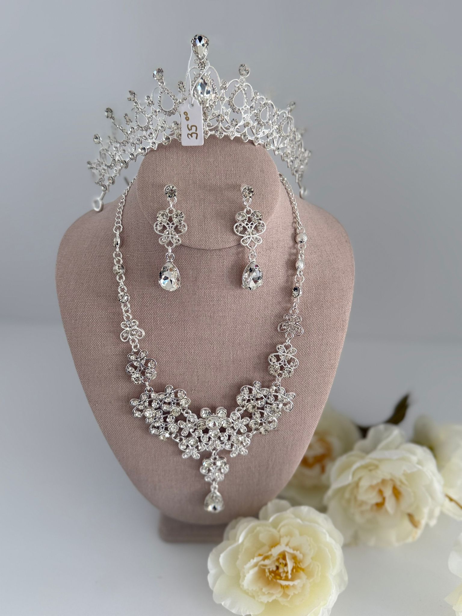 Luxury Crystal Bridal Jewelry Set with Tiara, Necklace & Earrings