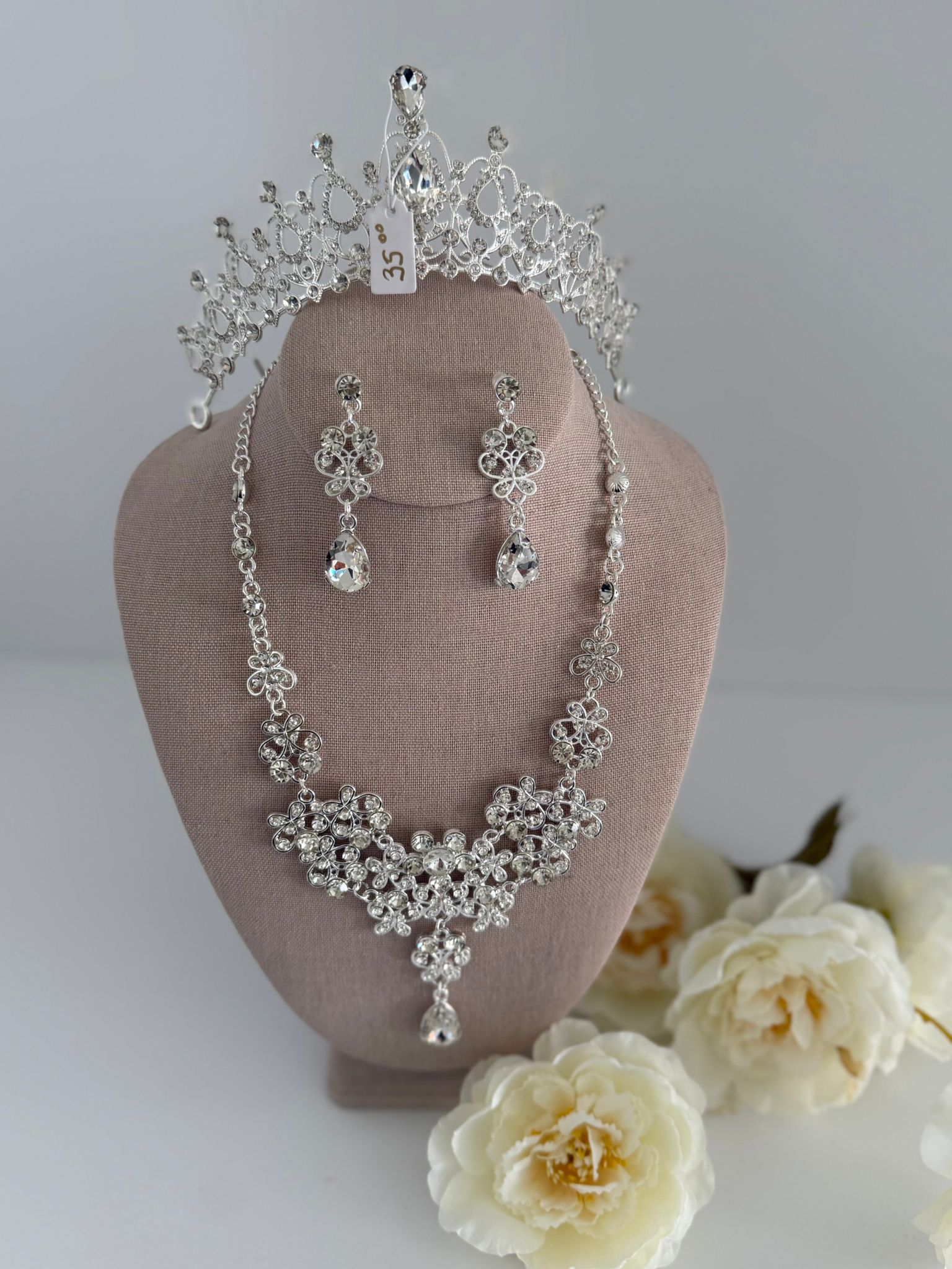 Luxury Crystal Bridal Jewelry Set with Tiara, Necklace & Earrings