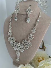 Luxury Crystal Bridal Jewelry Set with Tiara, Necklace & Earrings