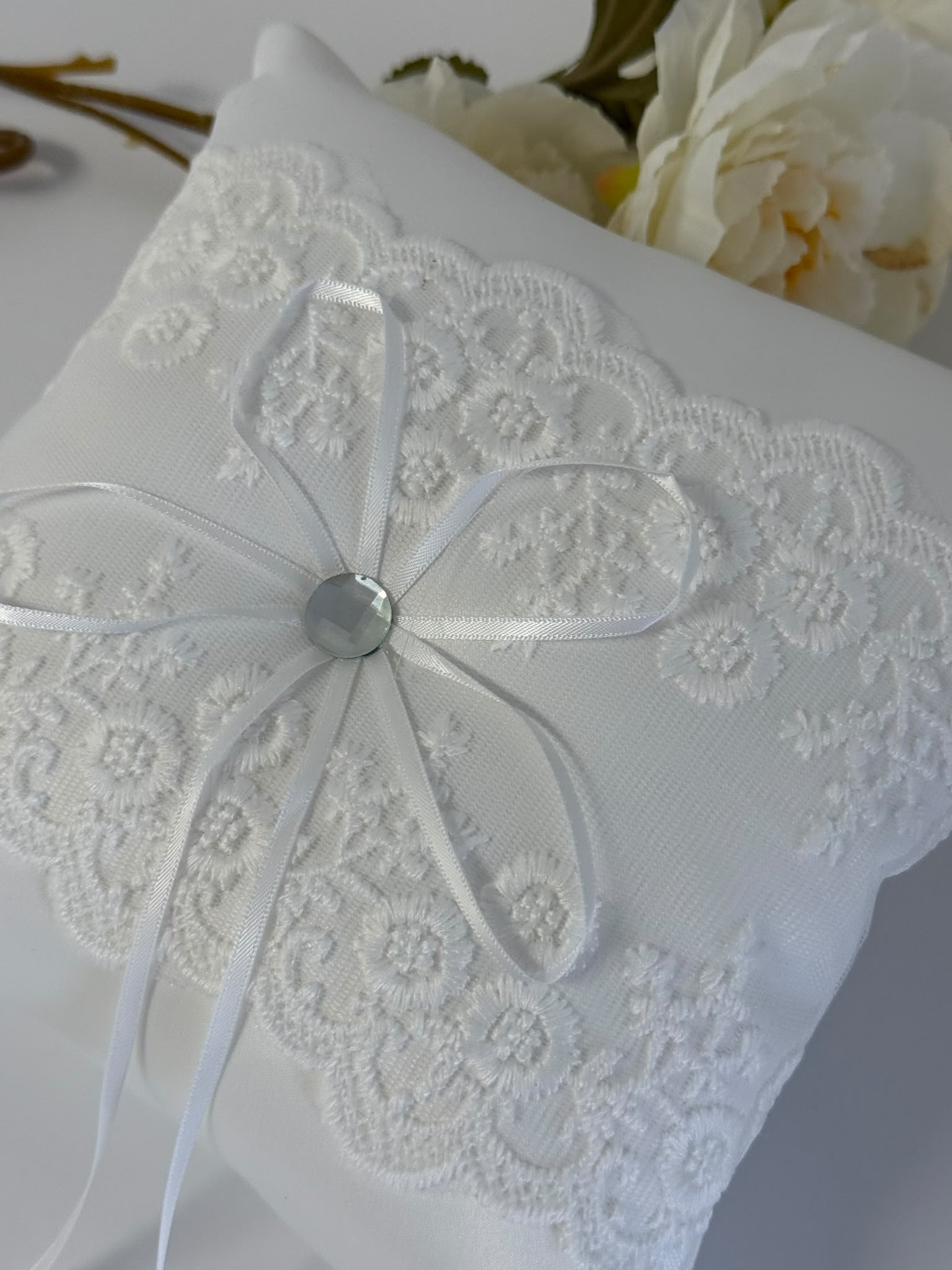 Elegant Ivory Lace Ring Bearer Pillow