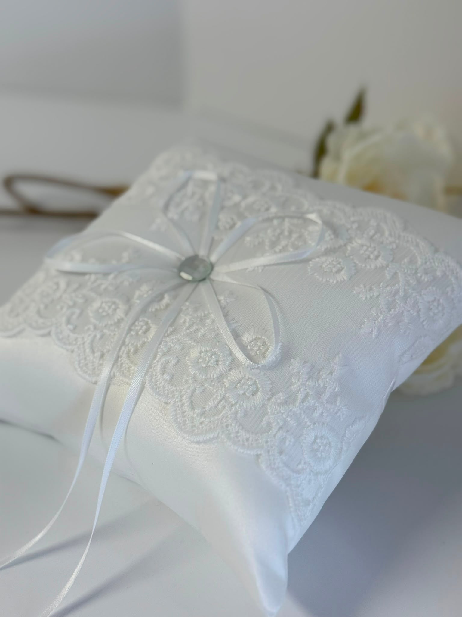 Elegant Ivory Lace Ring Bearer Pillow