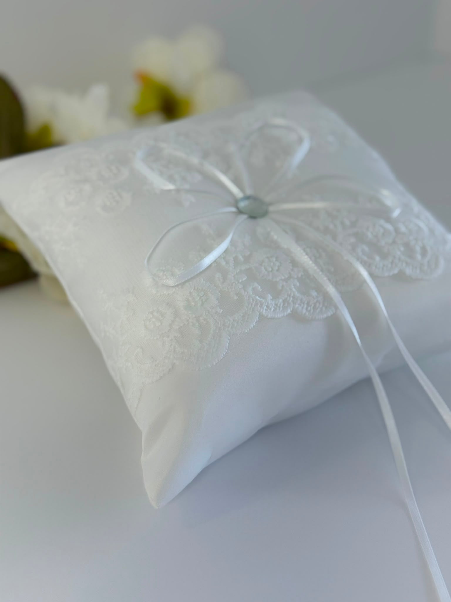 Elegant Ivory Lace Ring Bearer Pillow