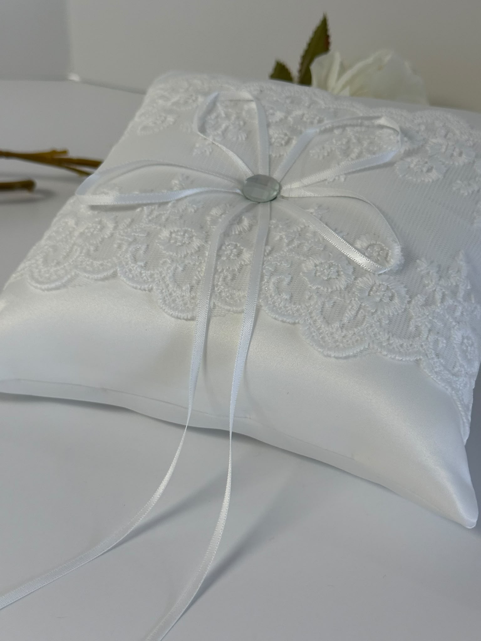 Elegant Ivory Lace Ring Bearer Pillow