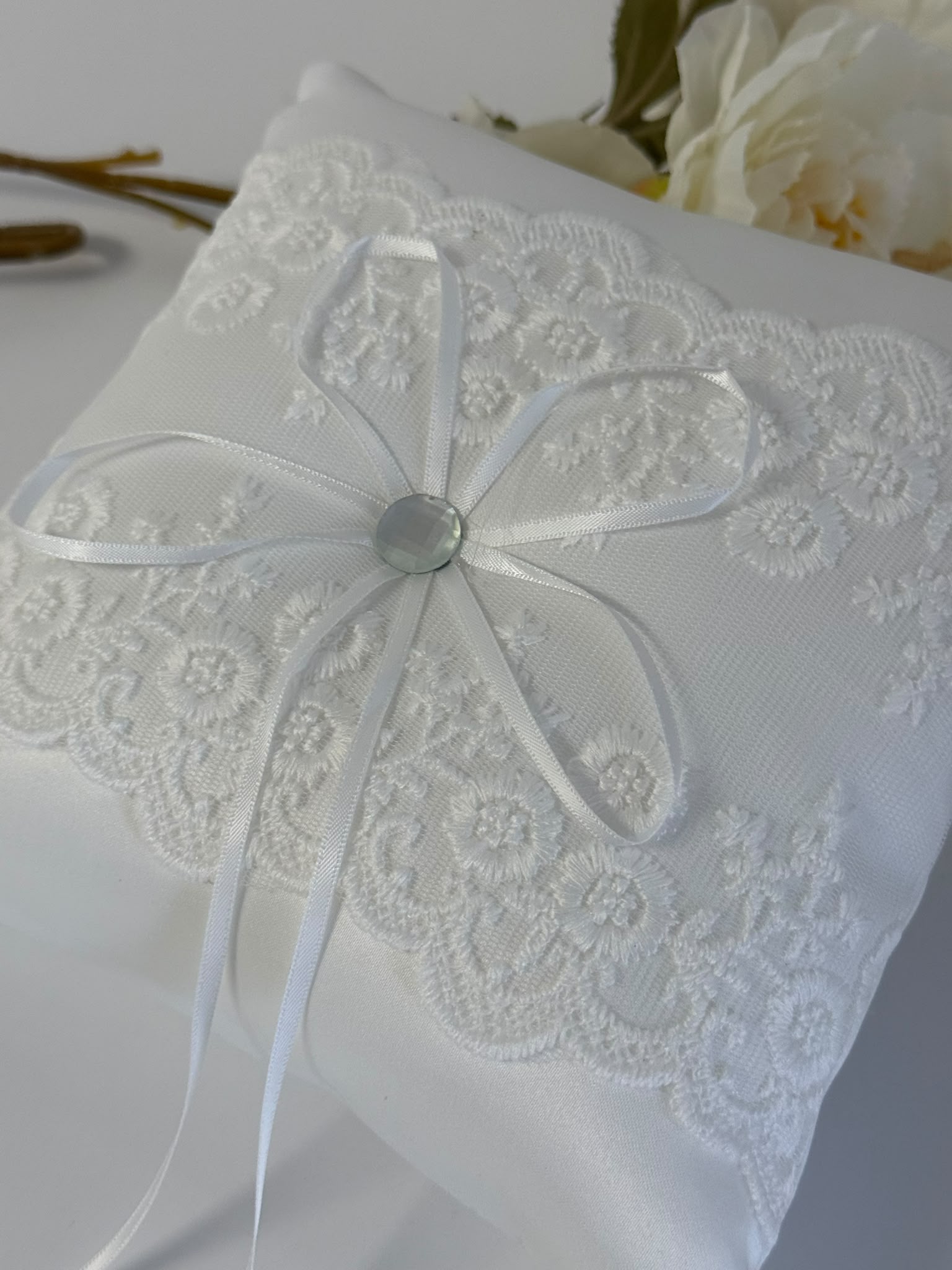 Elegant Ivory Lace Ring Bearer Pillow