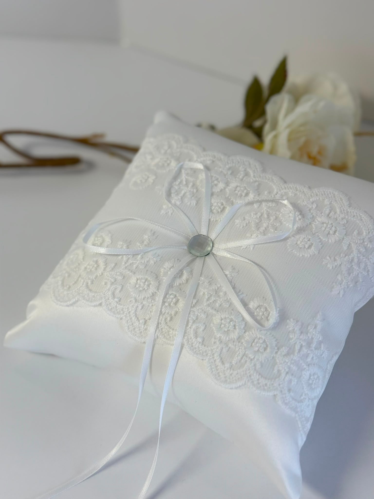 Elegant Ivory Lace Ring Bearer Pillow