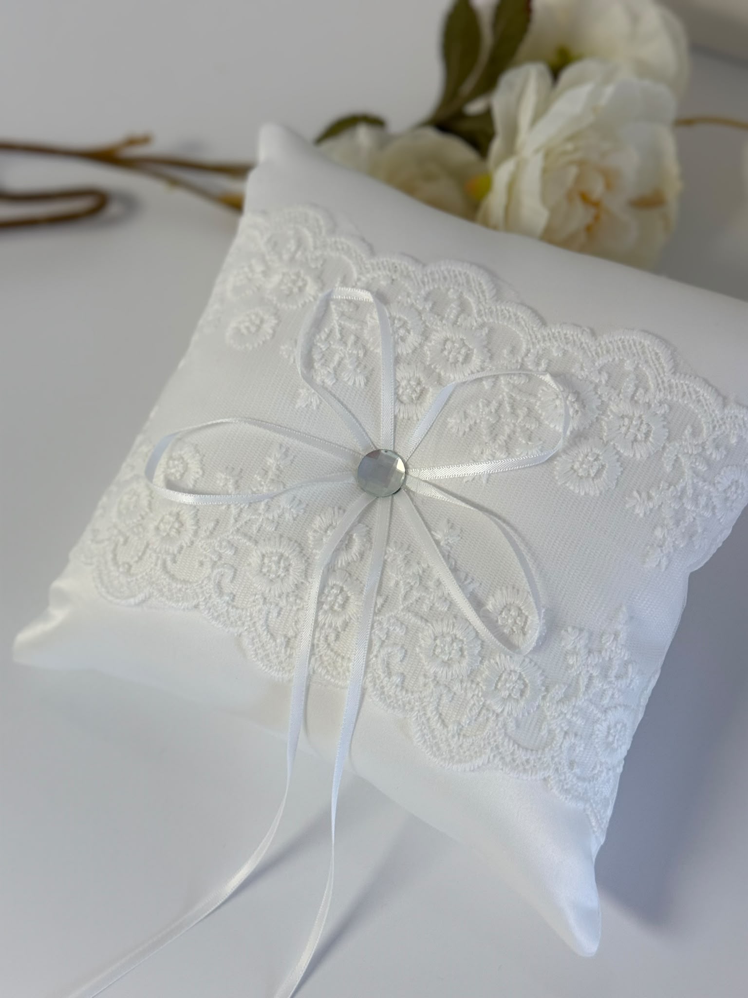 Elegant Ivory Lace Ring Bearer Pillow