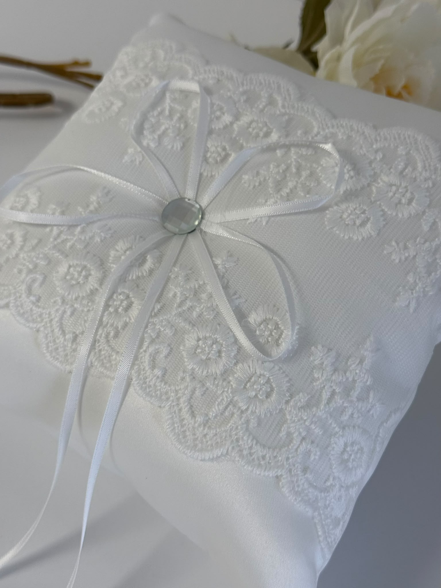 Elegant Ivory Lace Ring Bearer Pillow