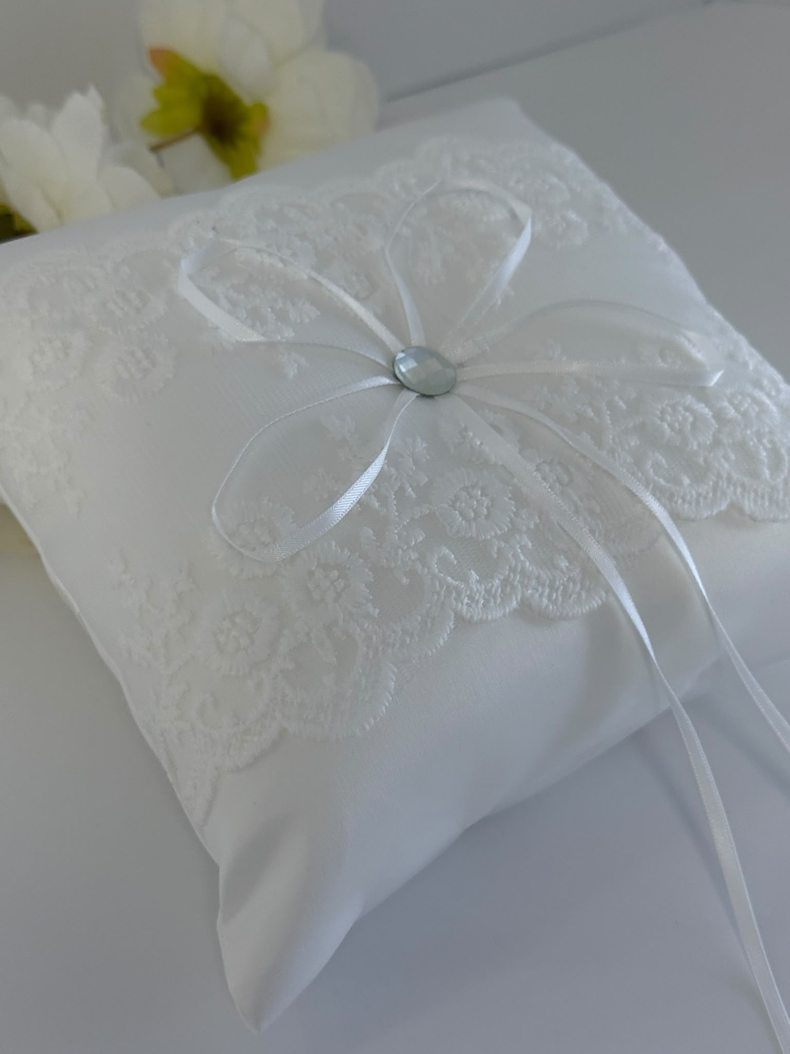 Elegant Ivory Lace Ring Bearer Pillow
