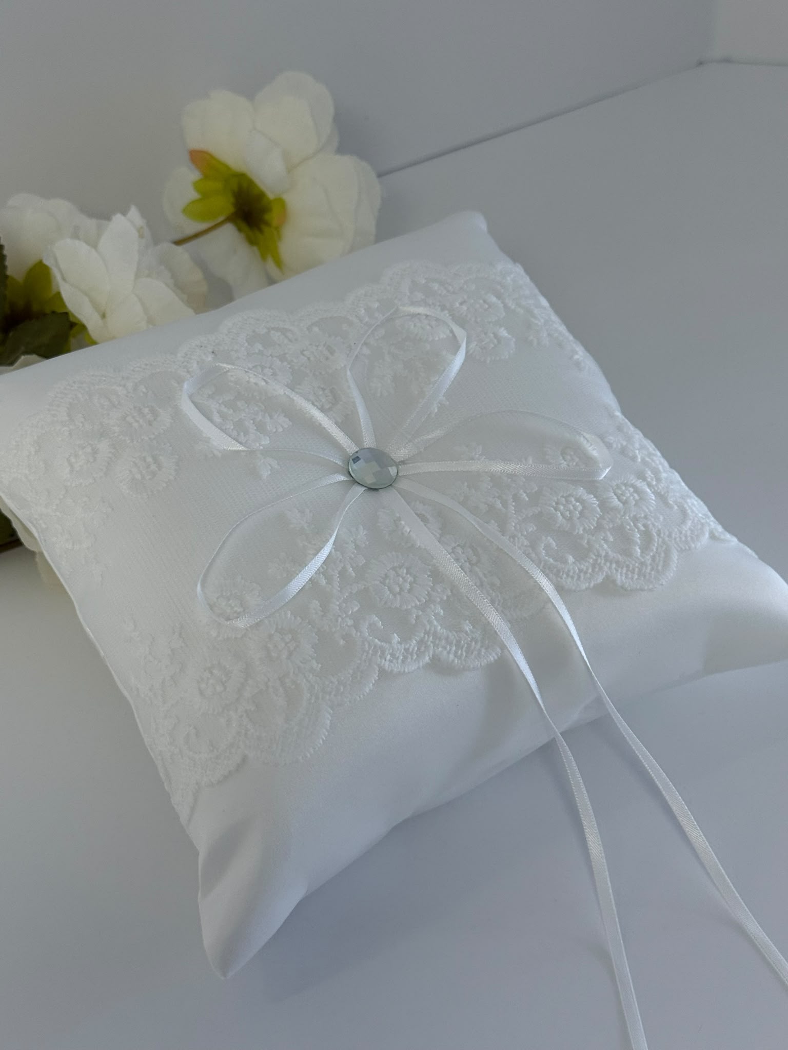 Elegant Ivory Lace Ring Bearer Pillow