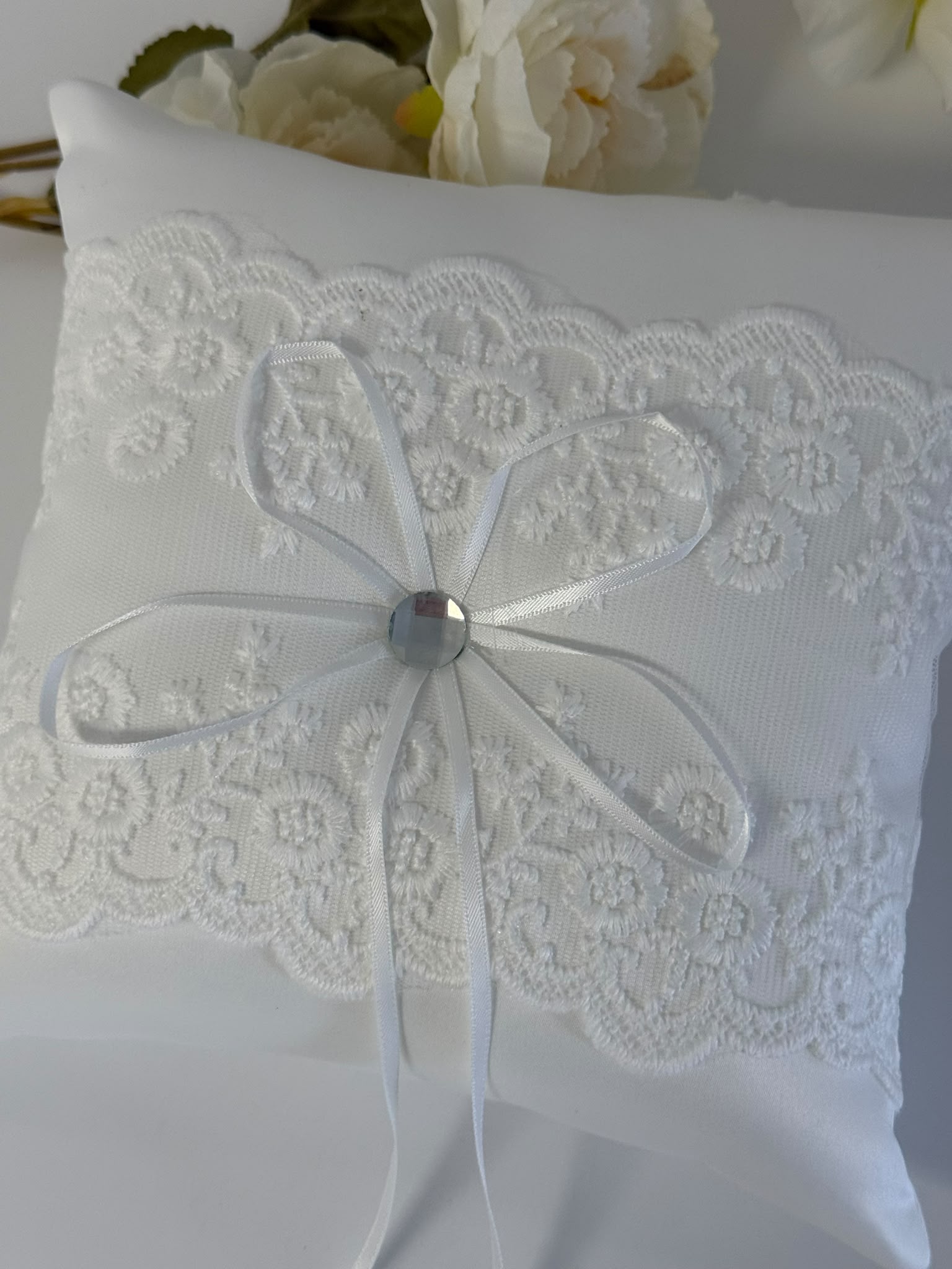 Elegant Ivory Lace Ring Bearer Pillow