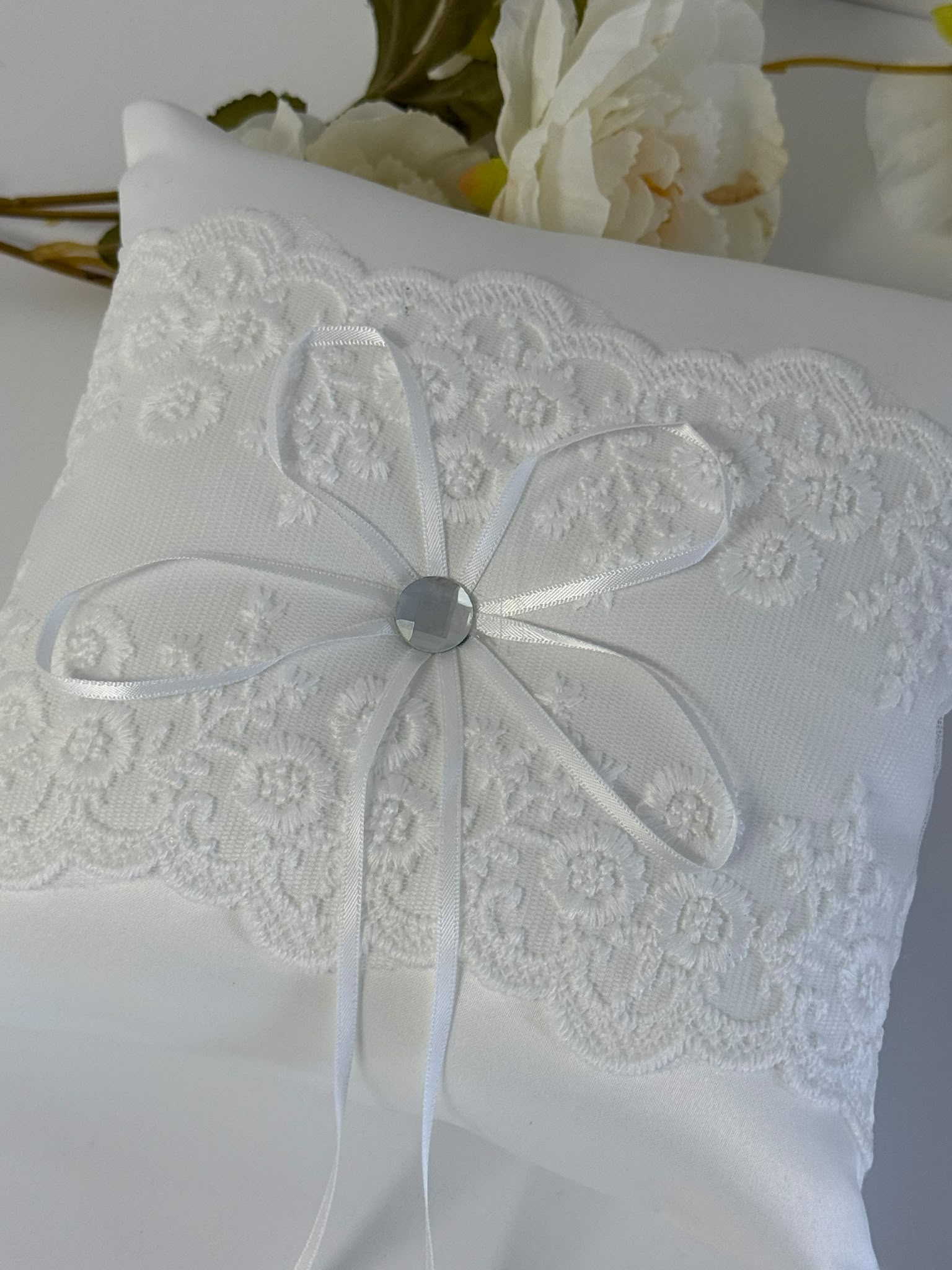 Elegant Ivory Lace Ring Bearer Pillow
