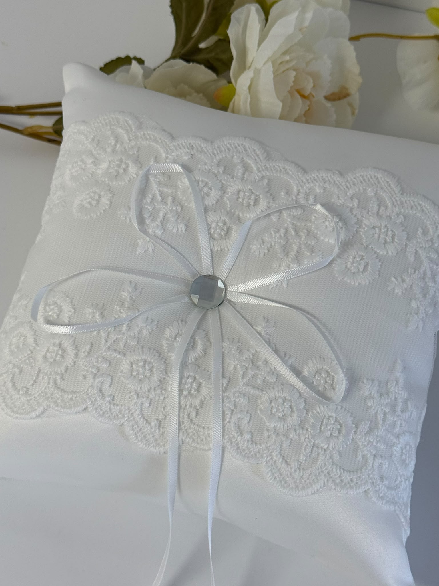Elegant Ivory Lace Ring Bearer Pillow