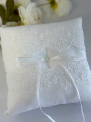 Elegant White Lace Wedding Ring Bearer Pillow