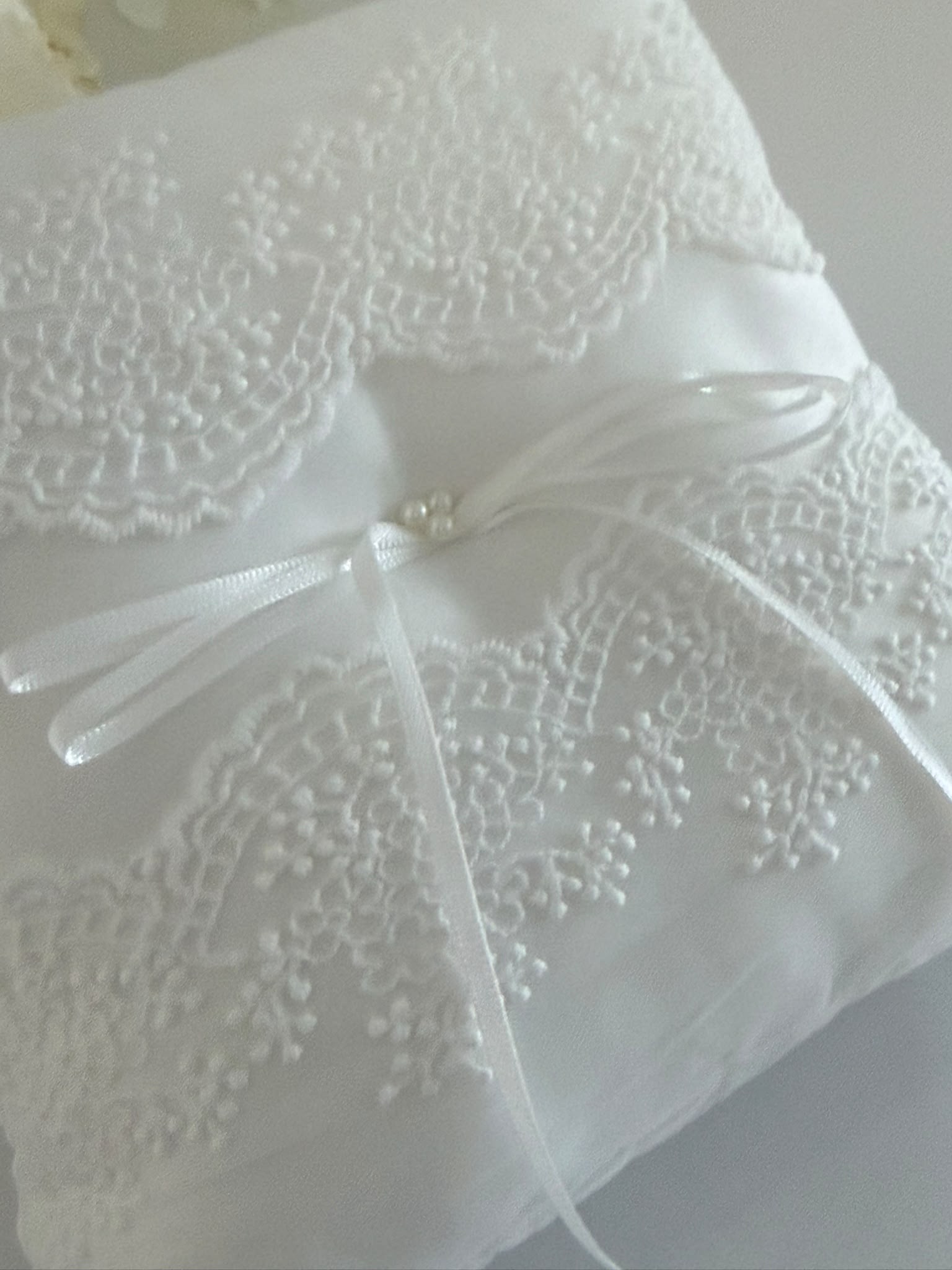 Elegant White Lace Wedding Ring Bearer Pillow