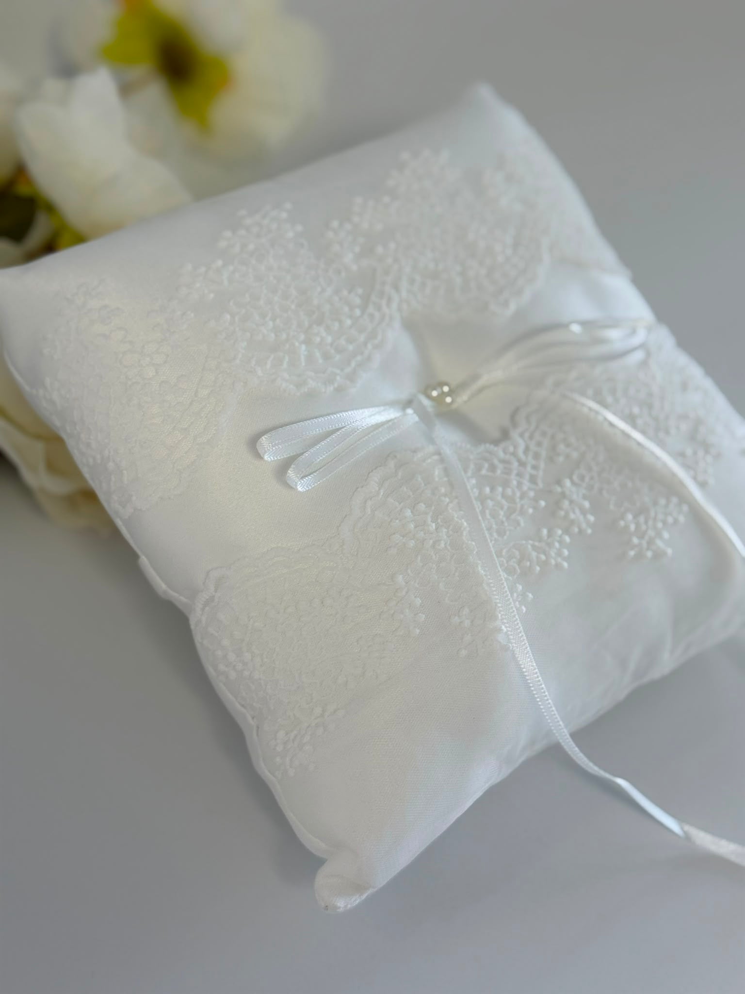 Elegant White Lace Wedding Ring Bearer Pillow