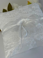 Elegant White Satin Lace Ring Bearer Pillow
