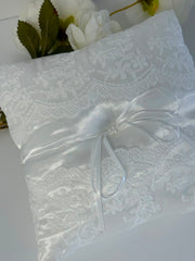 Elegant White Satin Lace Ring Bearer Pillow