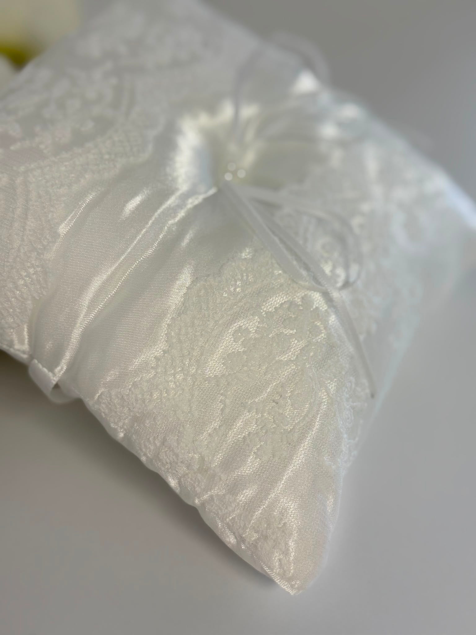 Elegant White Satin Lace Ring Bearer Pillow