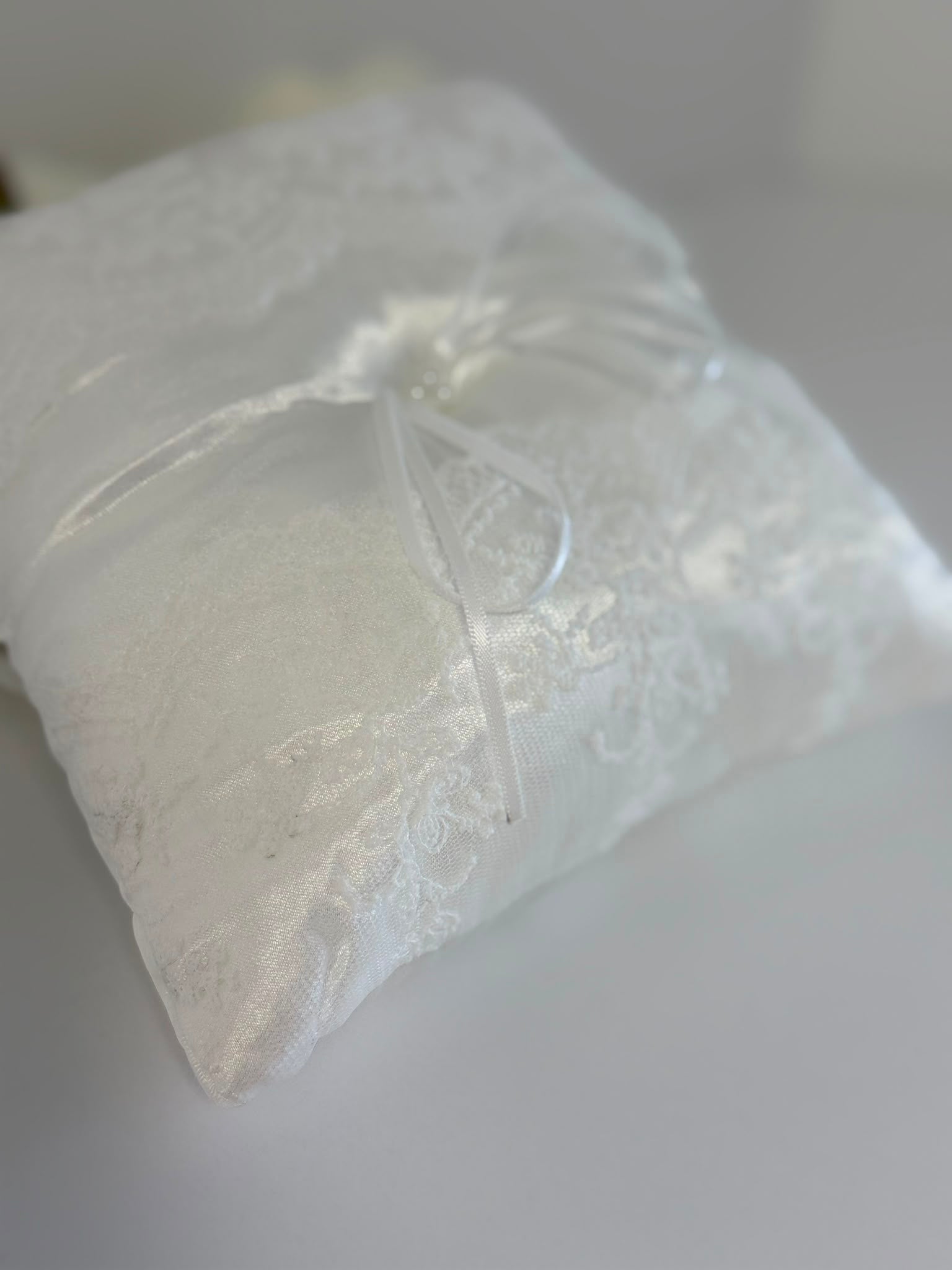 Elegant White Satin Lace Ring Bearer Pillow