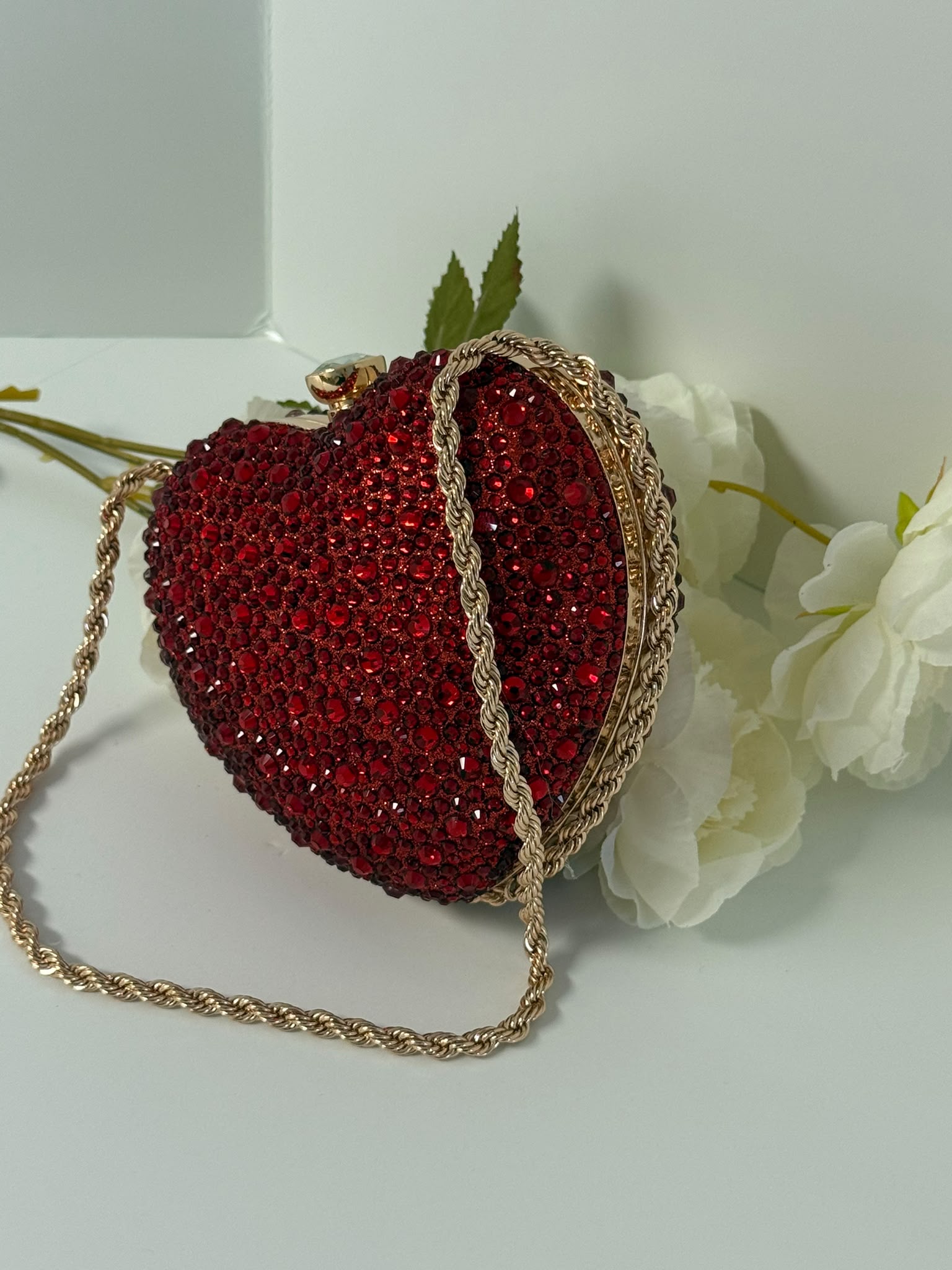 Luxury Red Crystal Heart Clutch Purse