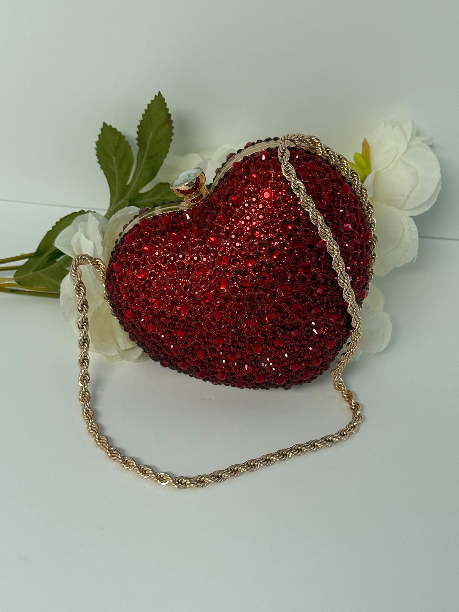 Luxury Red Crystal Heart Clutch Purse