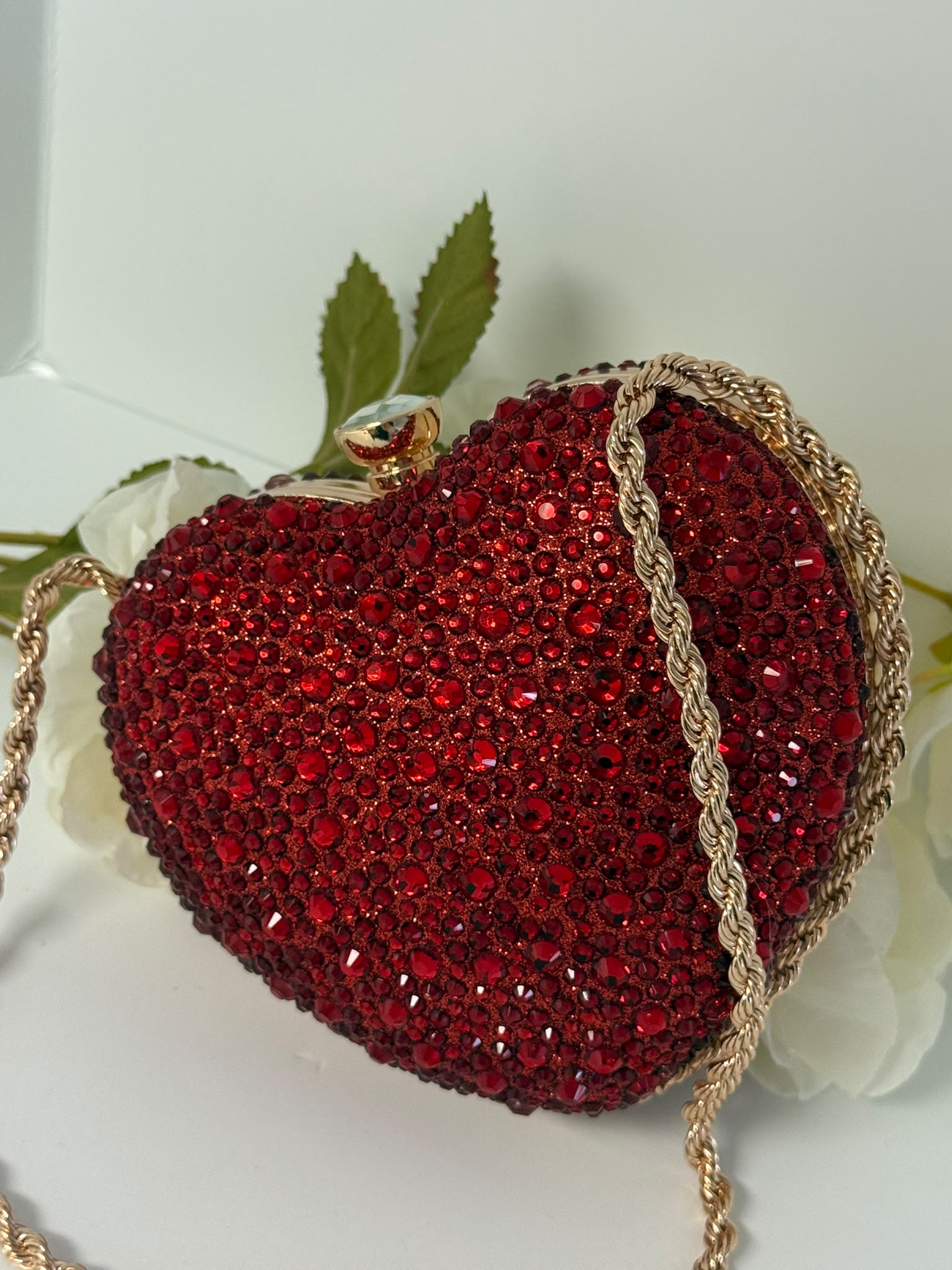 Luxury Red Crystal Heart Clutch Purse
