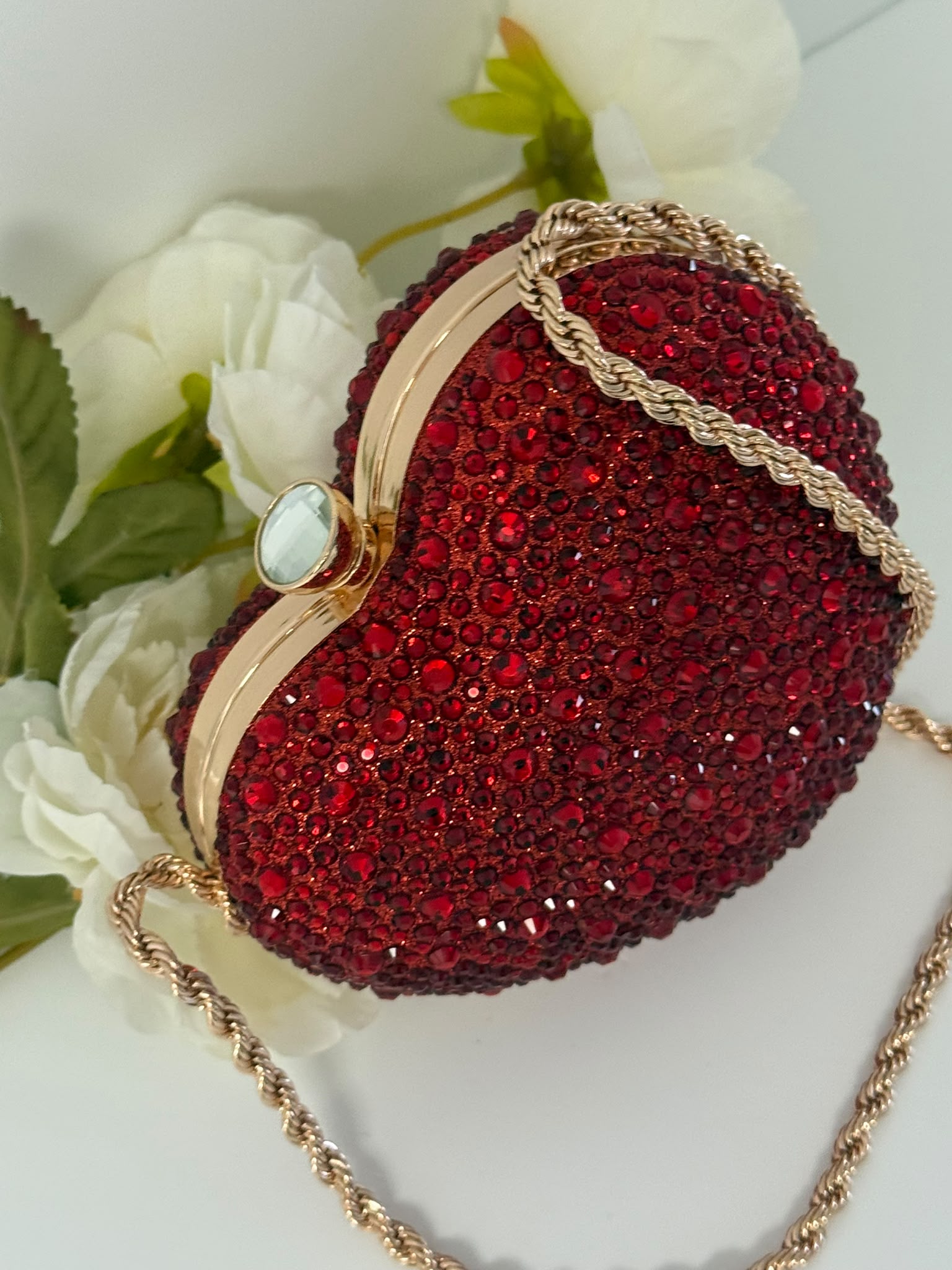 Luxury Red Crystal Heart Clutch Purse