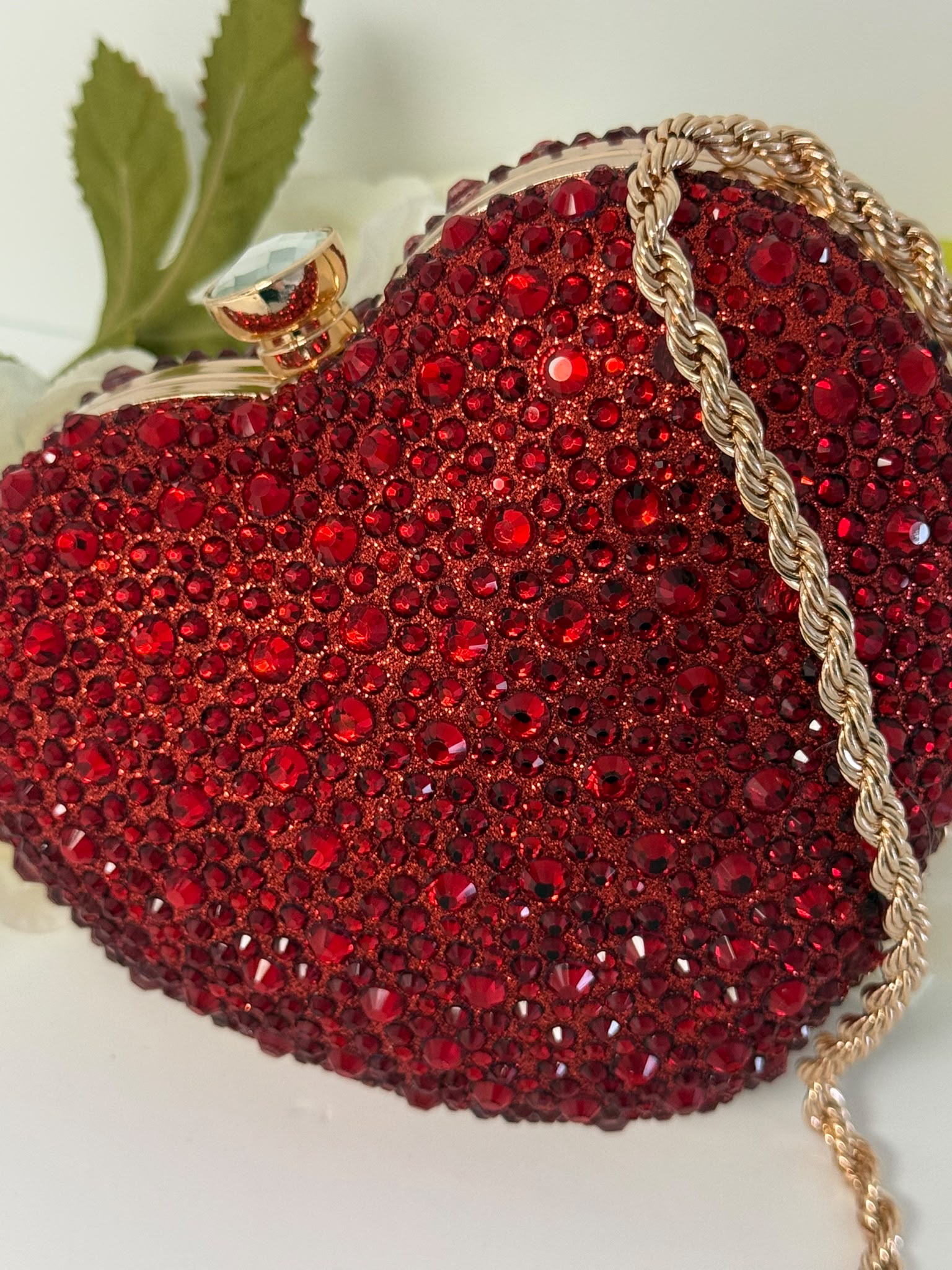 Luxury Red Crystal Heart Clutch Purse