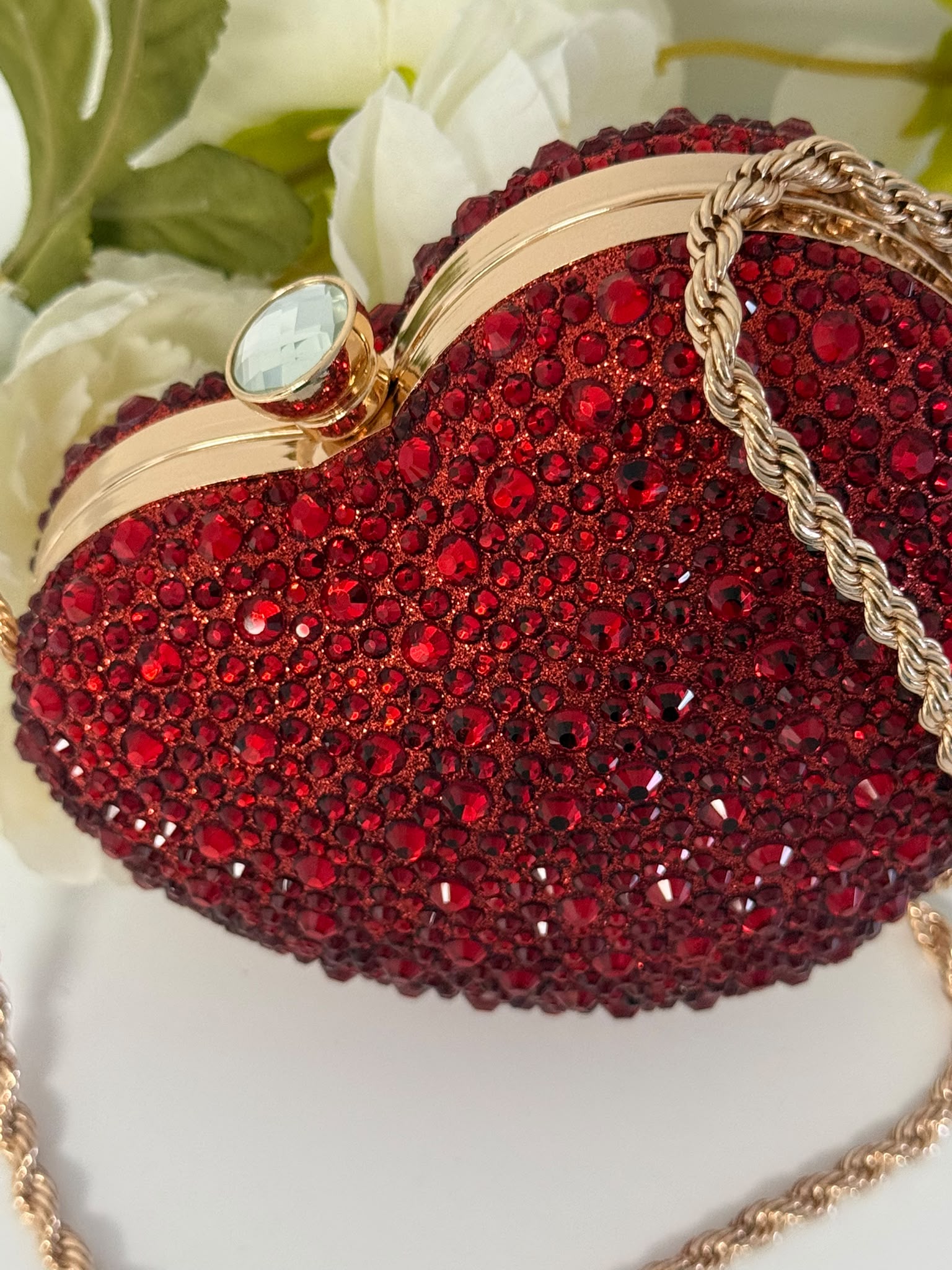 Luxury Red Crystal Heart Clutch Purse