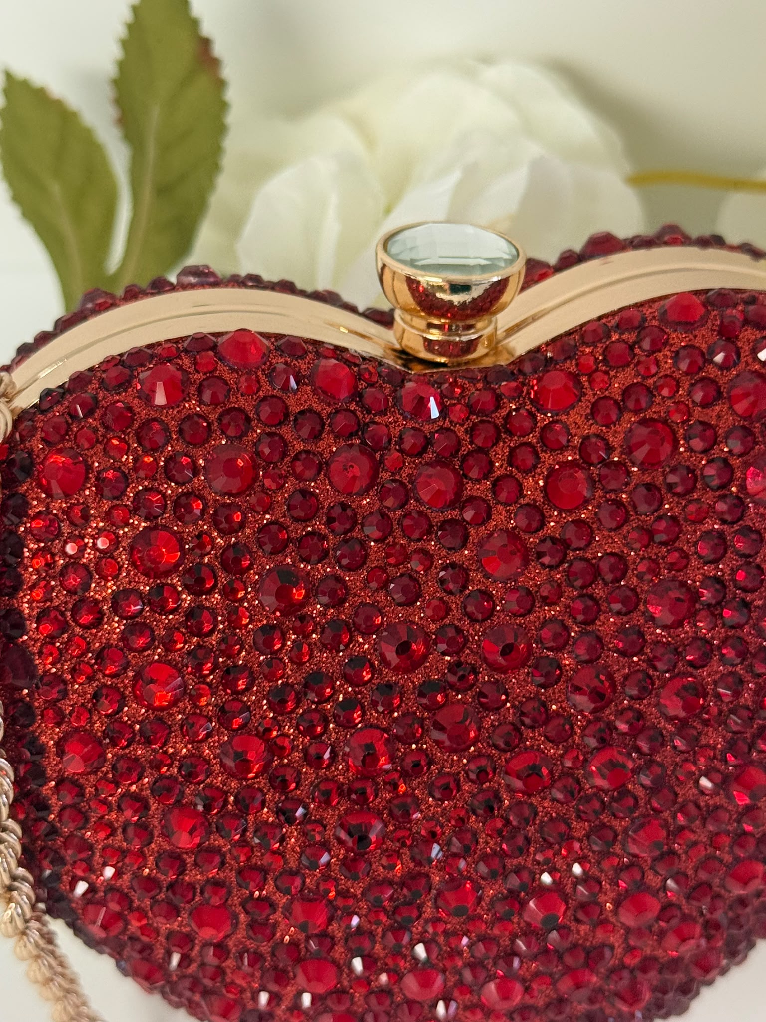 Luxury Red Crystal Heart Clutch Purse