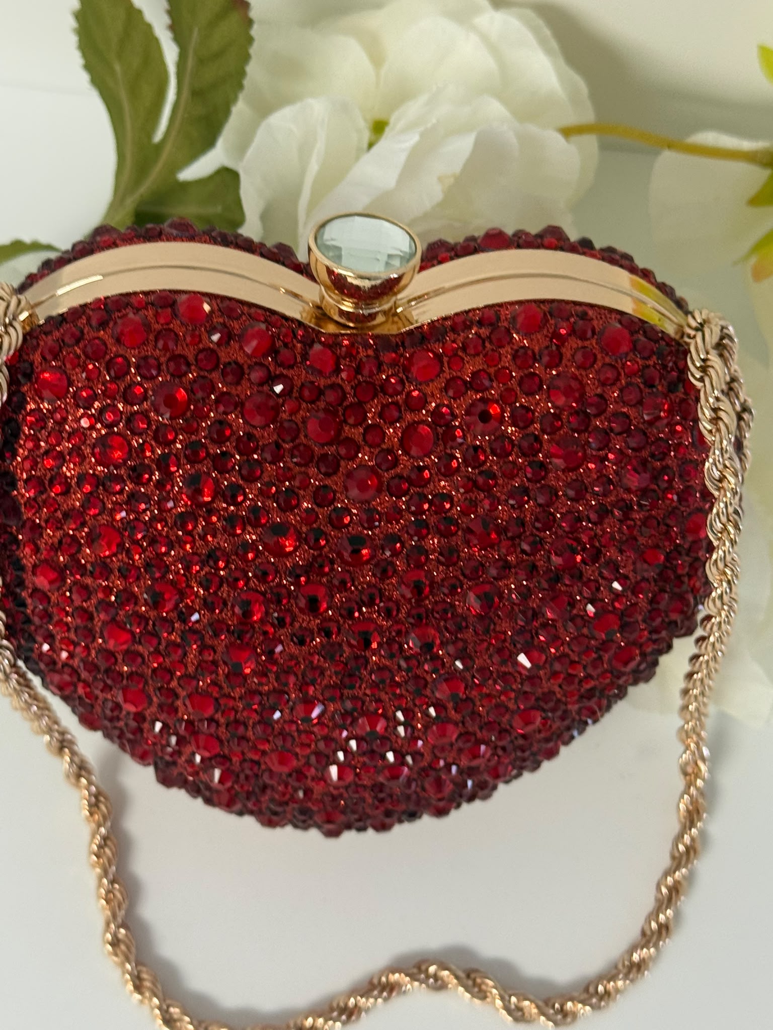 Luxury Red Crystal Heart Clutch Purse