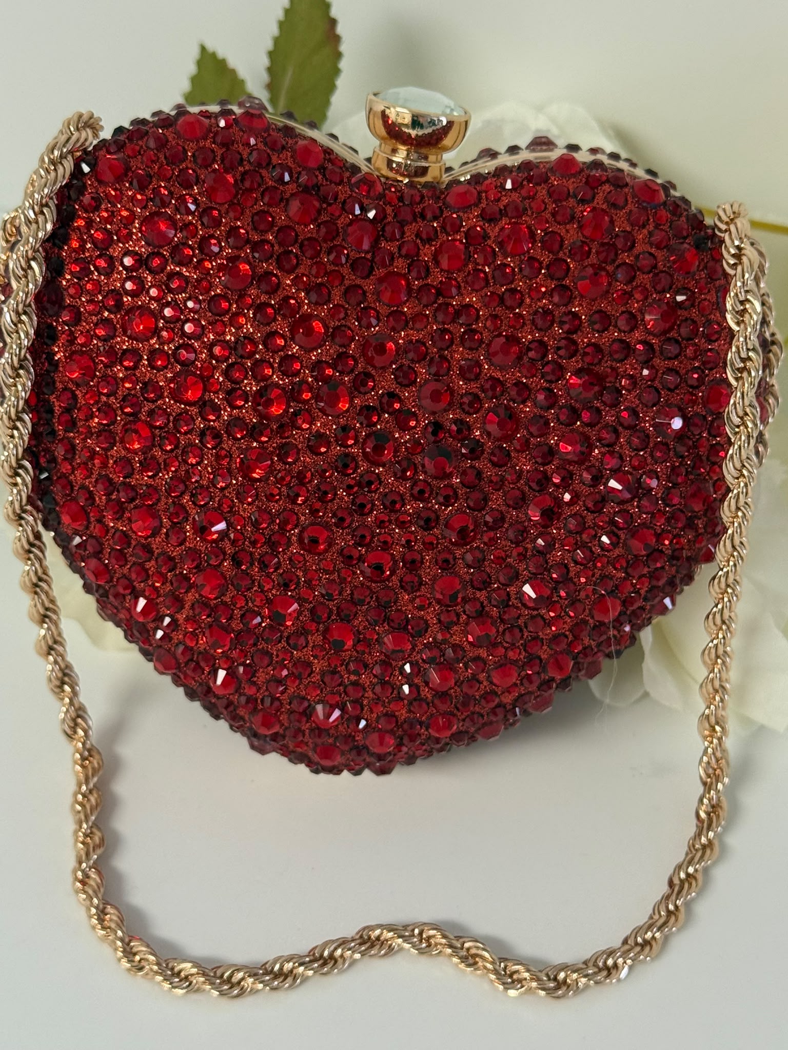 Luxury Red Crystal Heart Clutch Purse