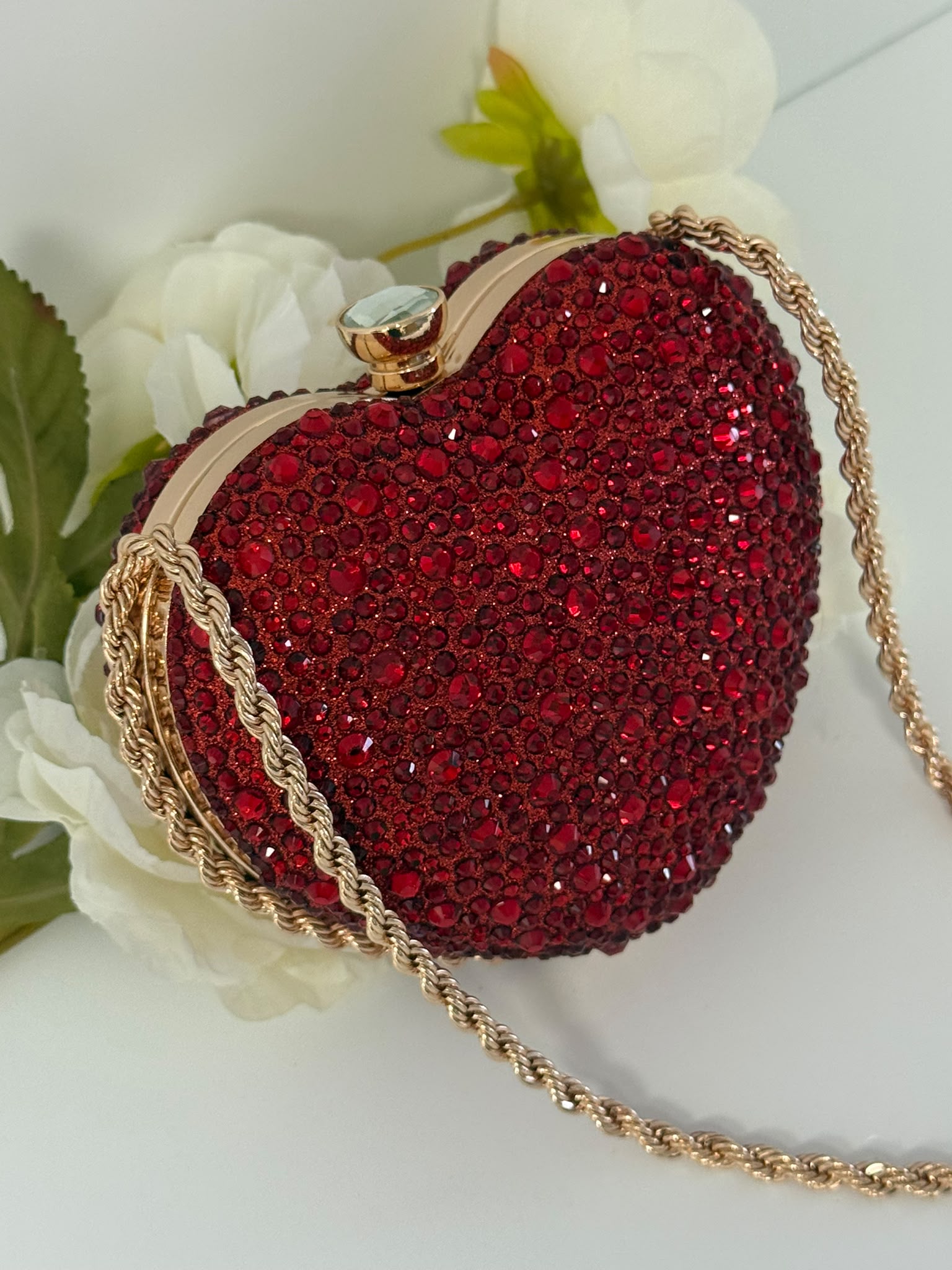 Luxury Red Crystal Heart Clutch Purse