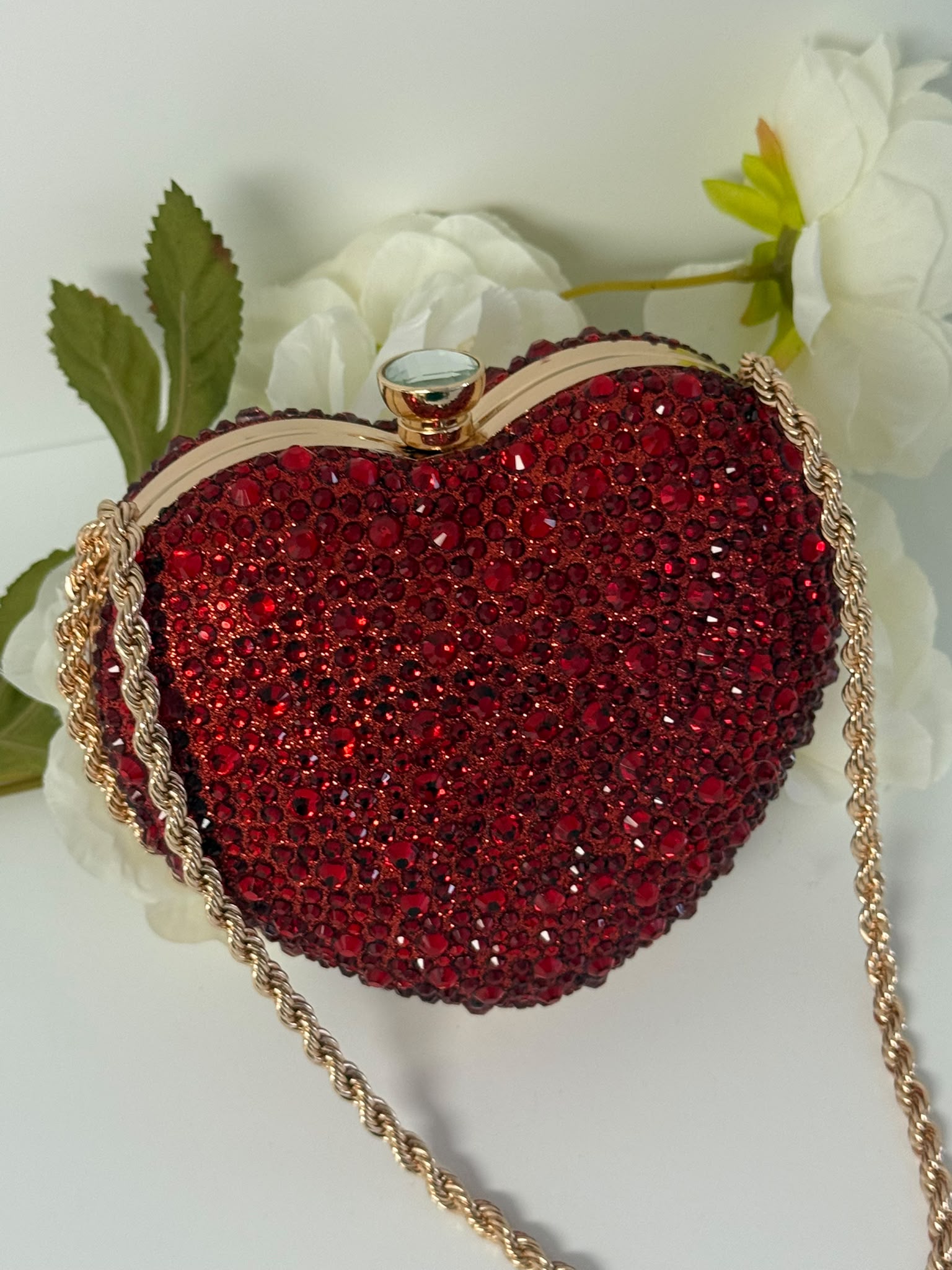 Luxury Red Crystal Heart Clutch Purse