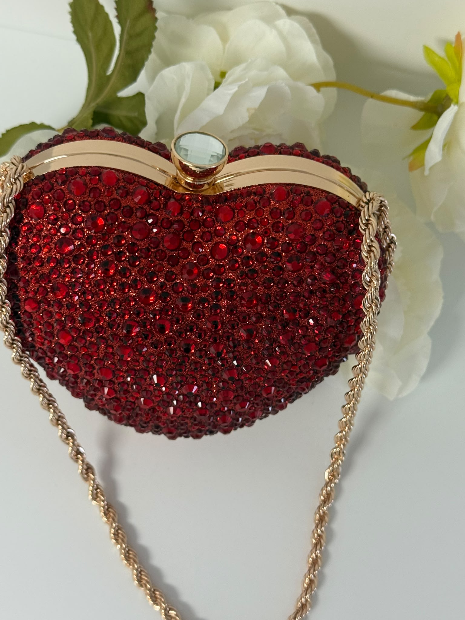 Luxury Red Crystal Heart Clutch Purse