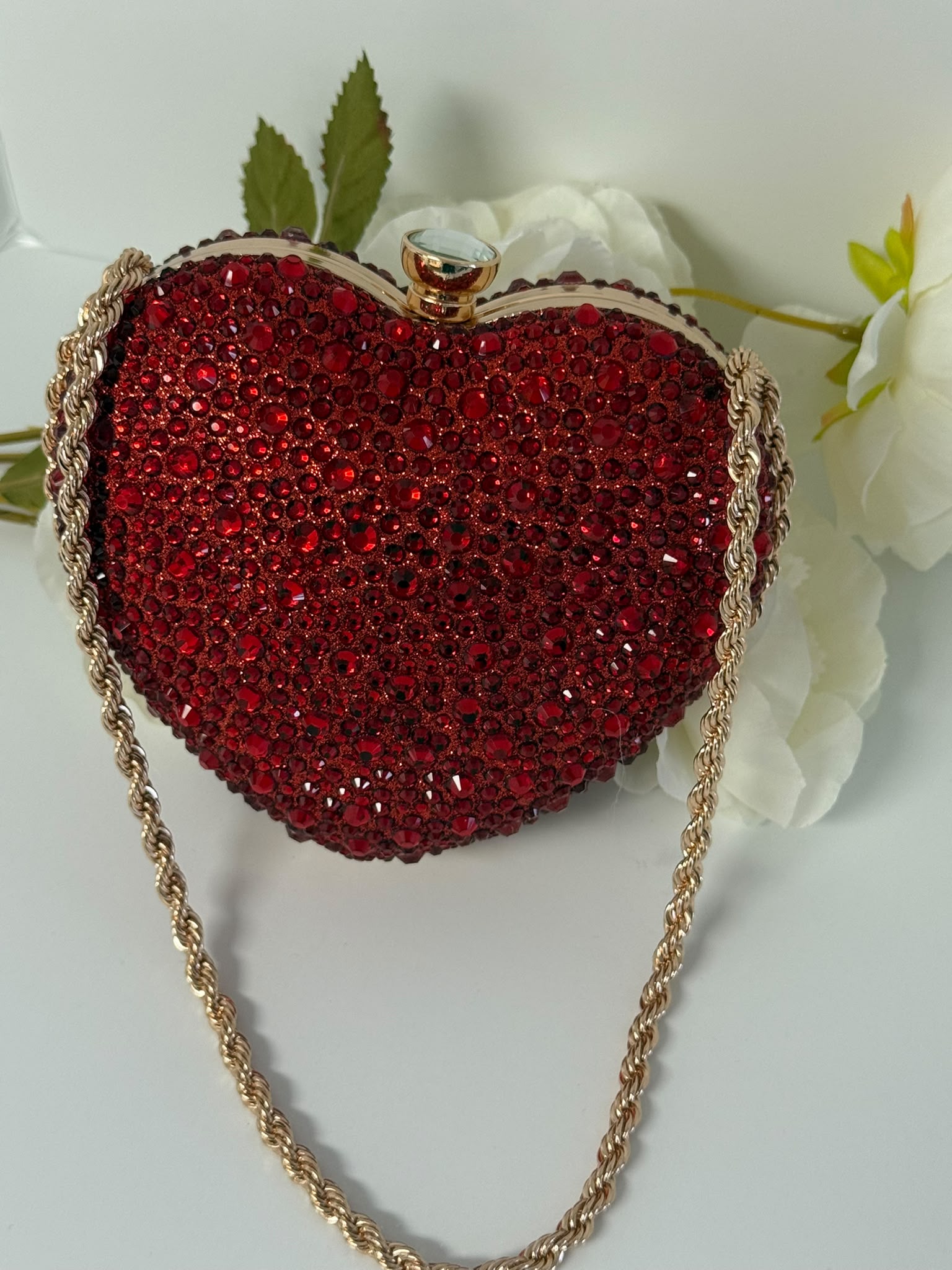 Luxury Red Crystal Heart Clutch Purse