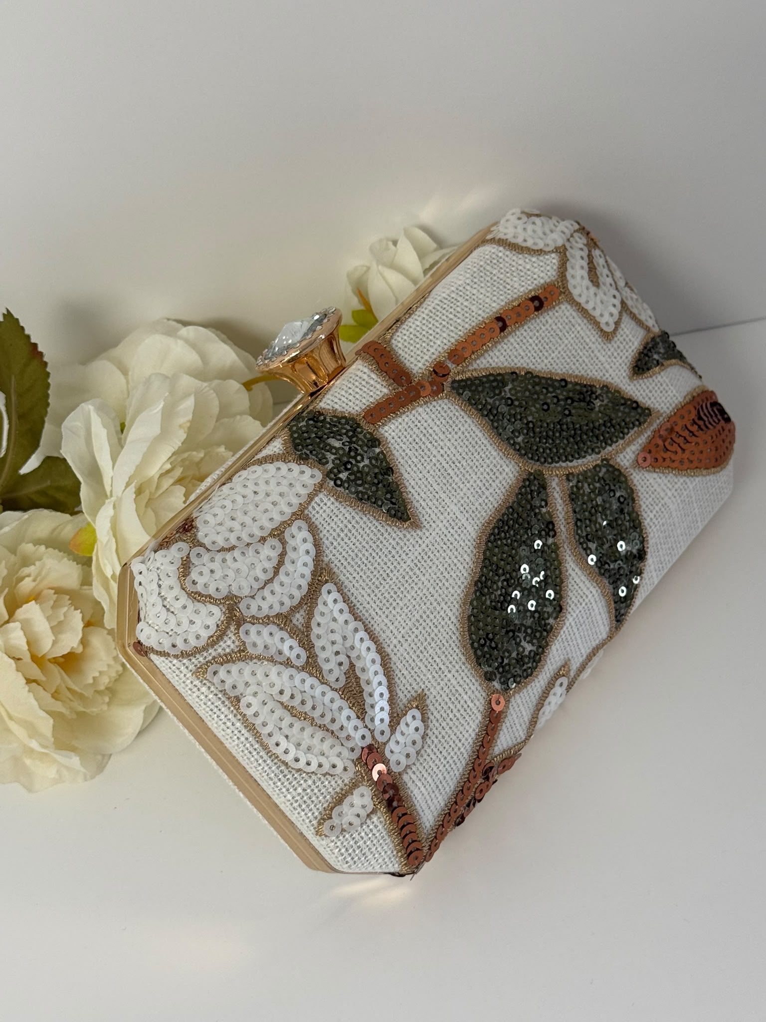 Elegant Floral Sequin Box Clutch