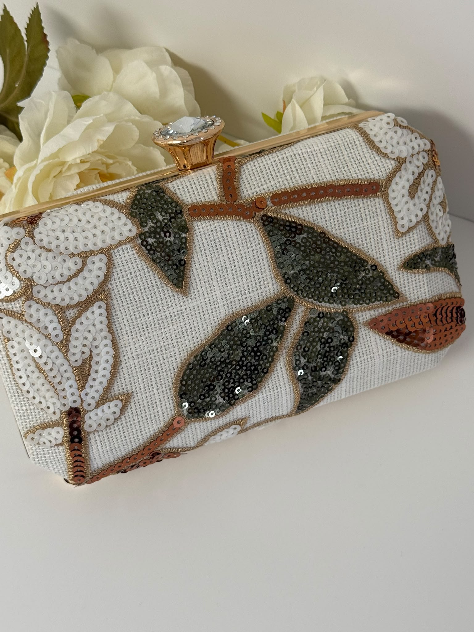 Elegant Floral Sequin Box Clutch