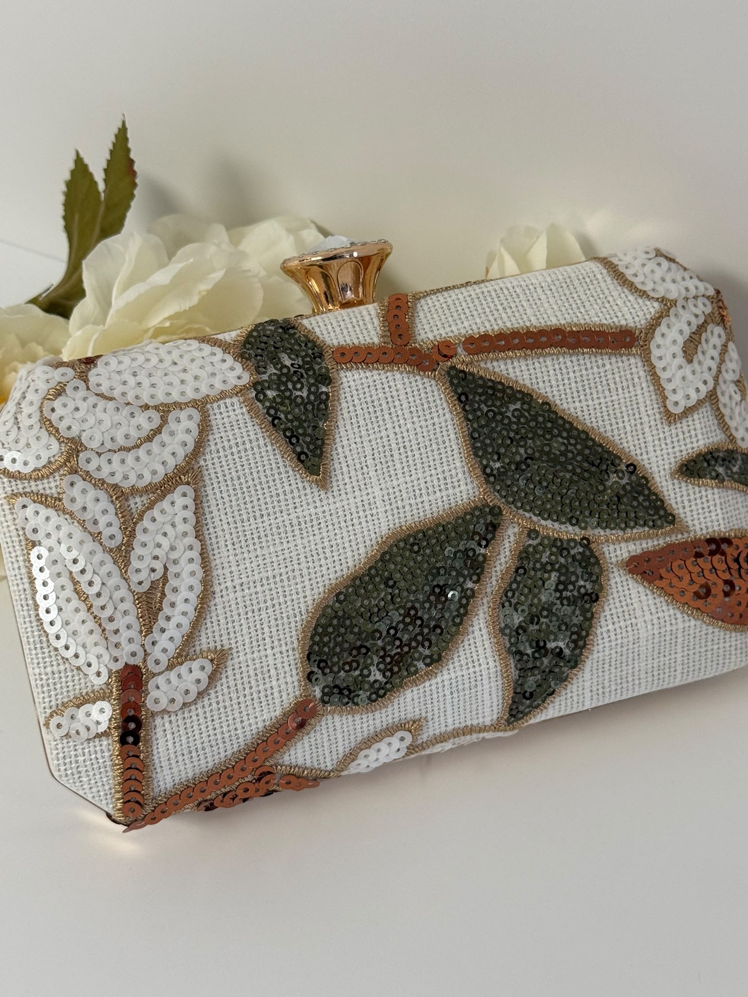 Elegant Floral Sequin Box Clutch