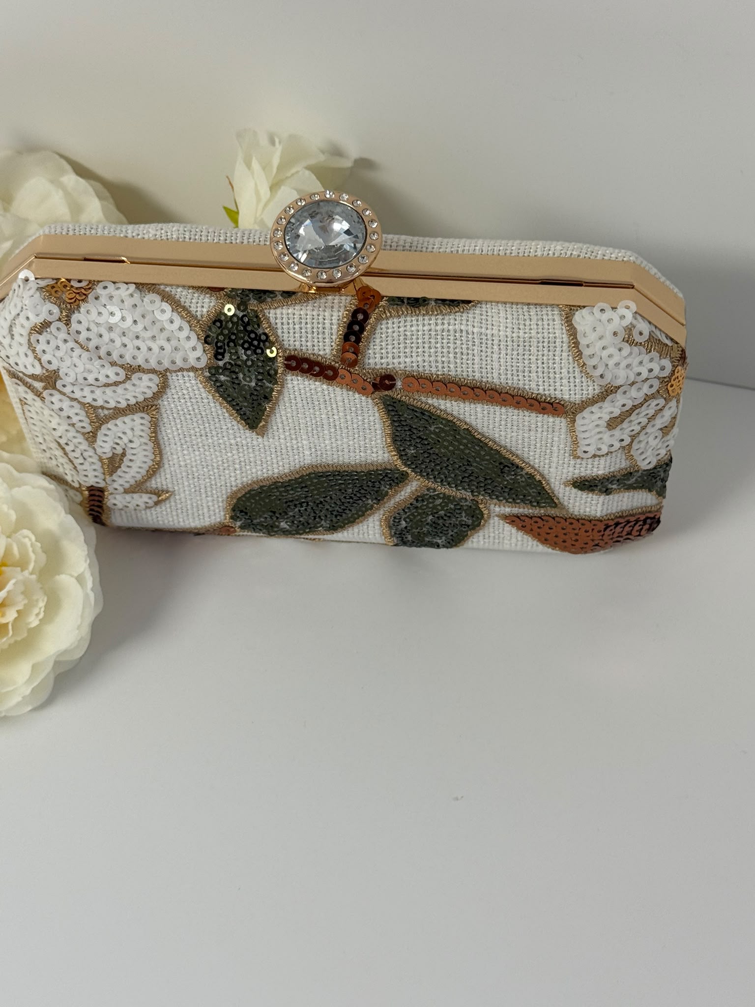 Elegant Floral Sequin Box Clutch
