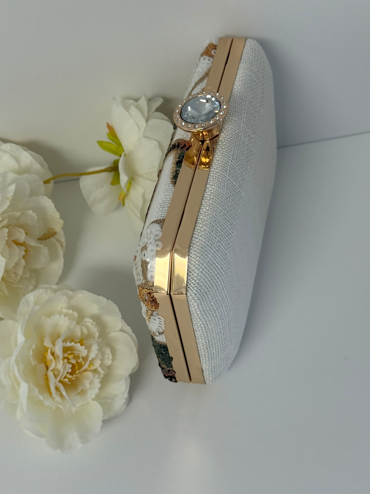 Elegant Floral Sequin Box Clutch