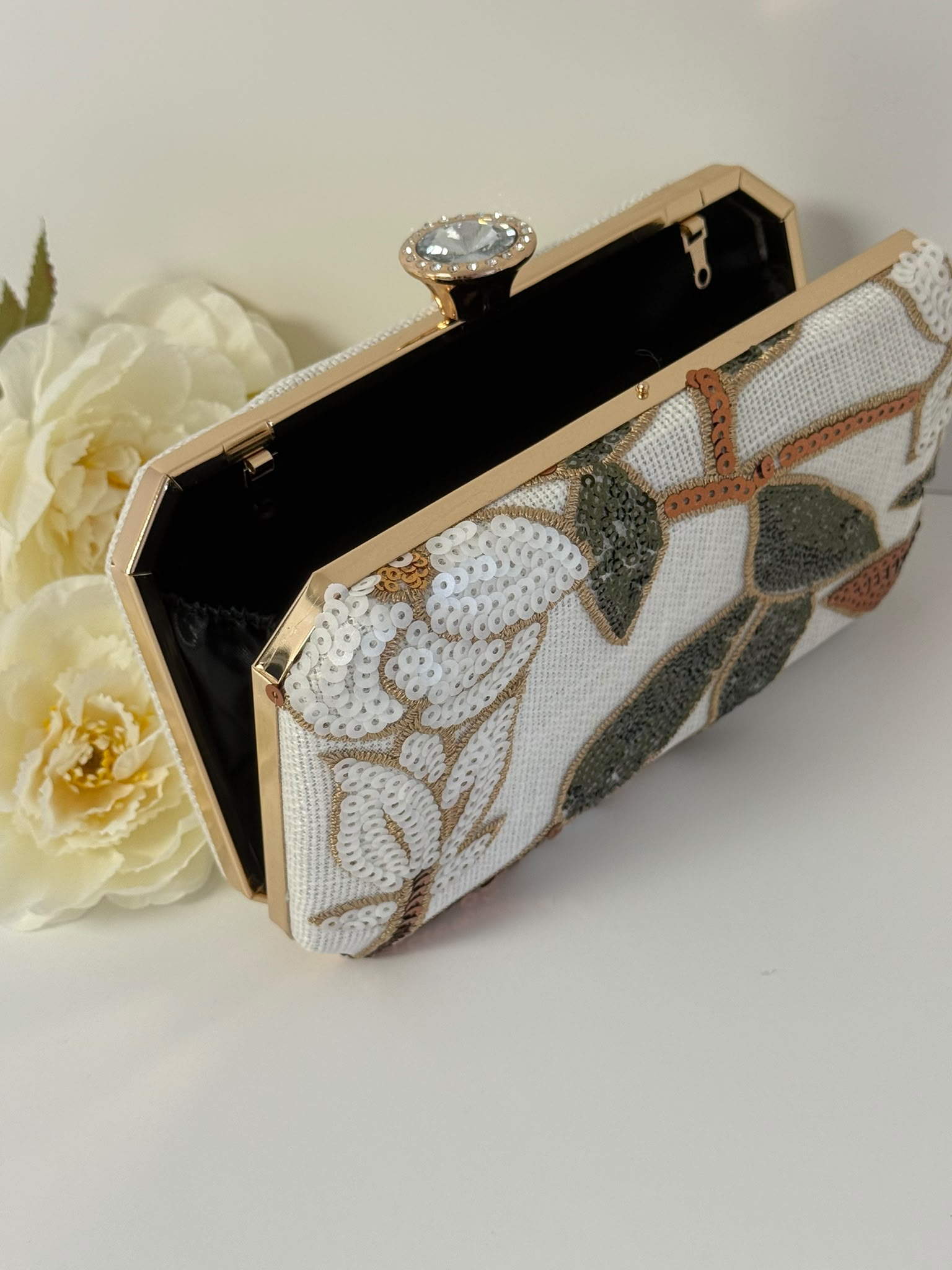 Elegant Floral Sequin Box Clutch