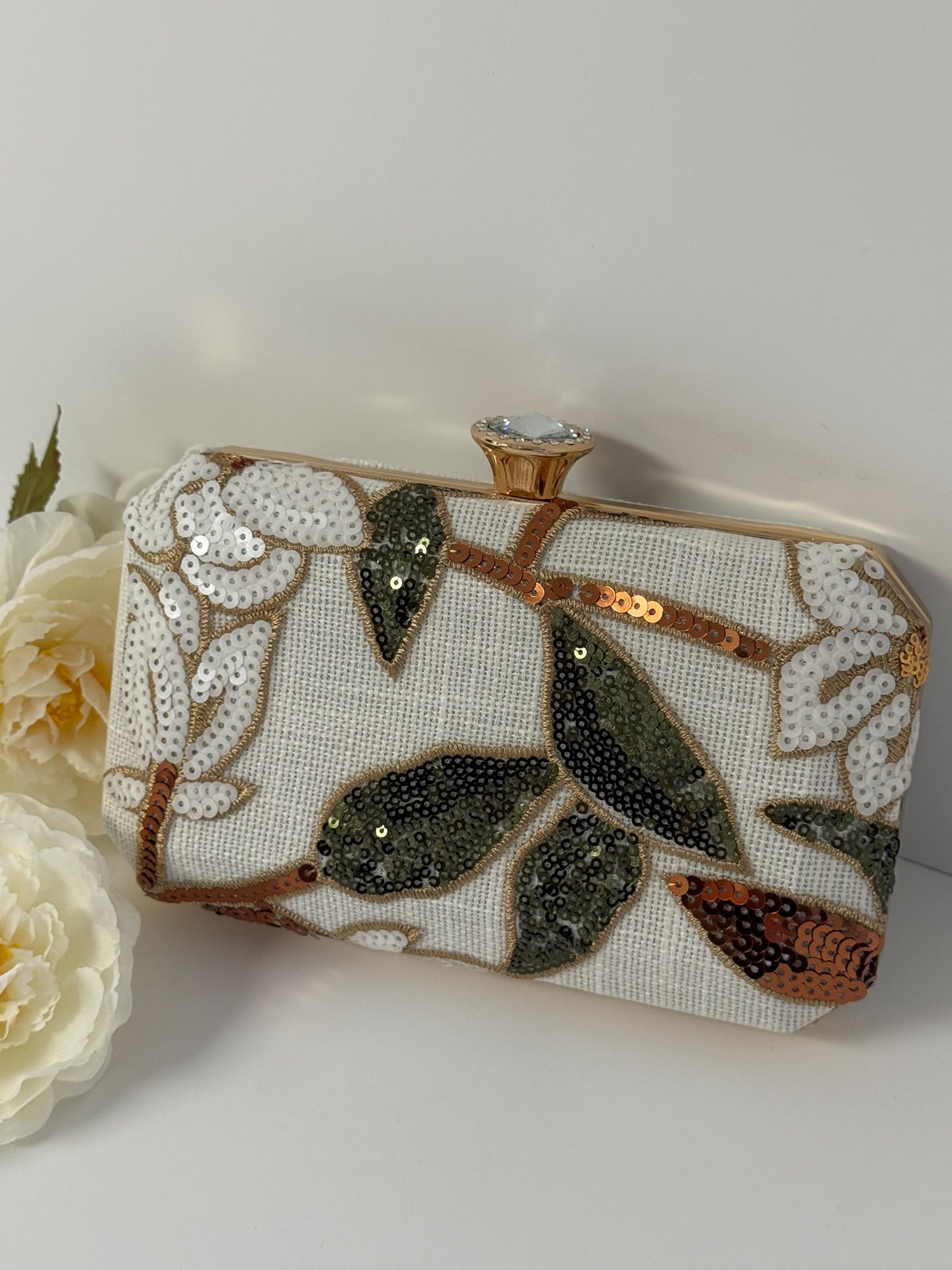 Elegant Floral Sequin Box Clutch